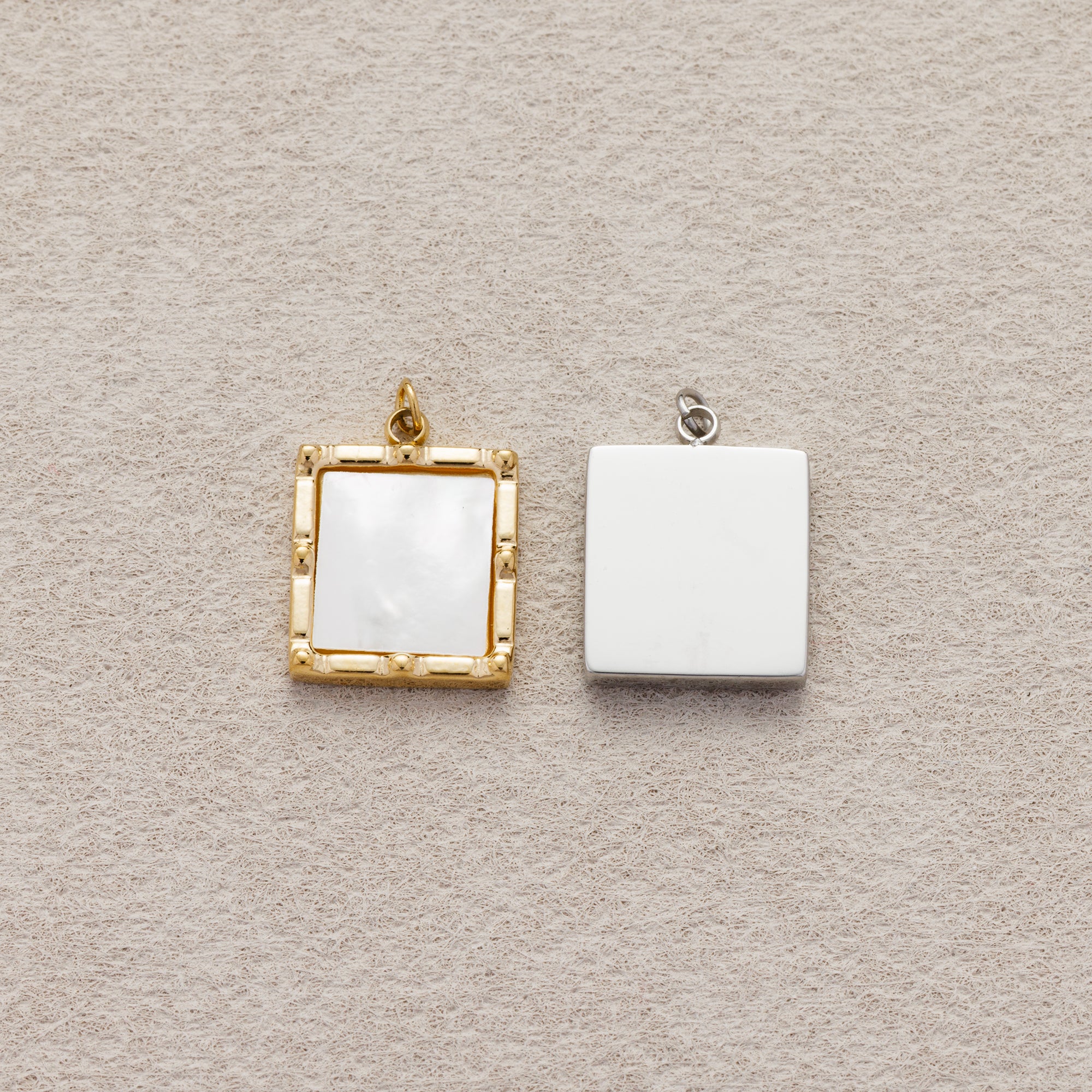 Launch Promo: 14K Gold PVD Stainless Steel Mother of Pearl Textured Square Charm | Sold Each