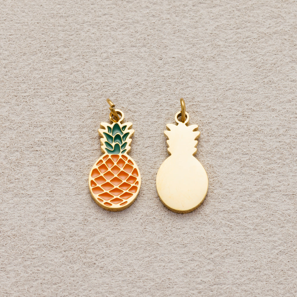 Launch Promo: 24K Gold PVD Stainless Steel Summer Pineapple Fruit Enamel Charm | Sold Each