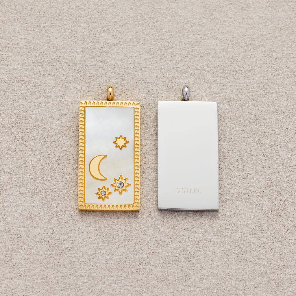 Launch Promo: 24K Gold PVD Stainless Steel Mother of Pearl Celestial Rectangular Pendant | Sold Each