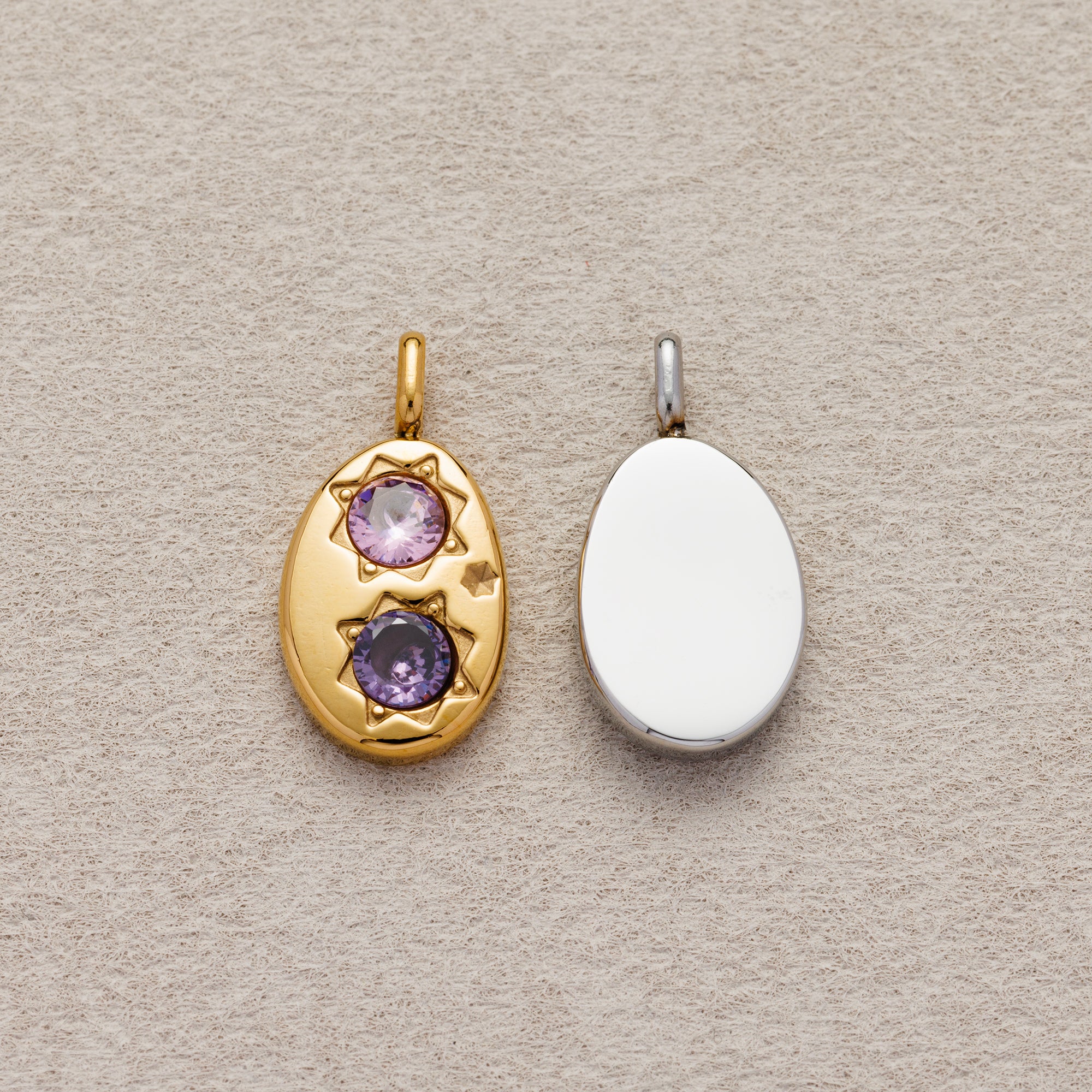 Launch Promo: 24K Gold PVD Stainless Steel Purple CZ Oval Celestial Star Charm | Sold Each