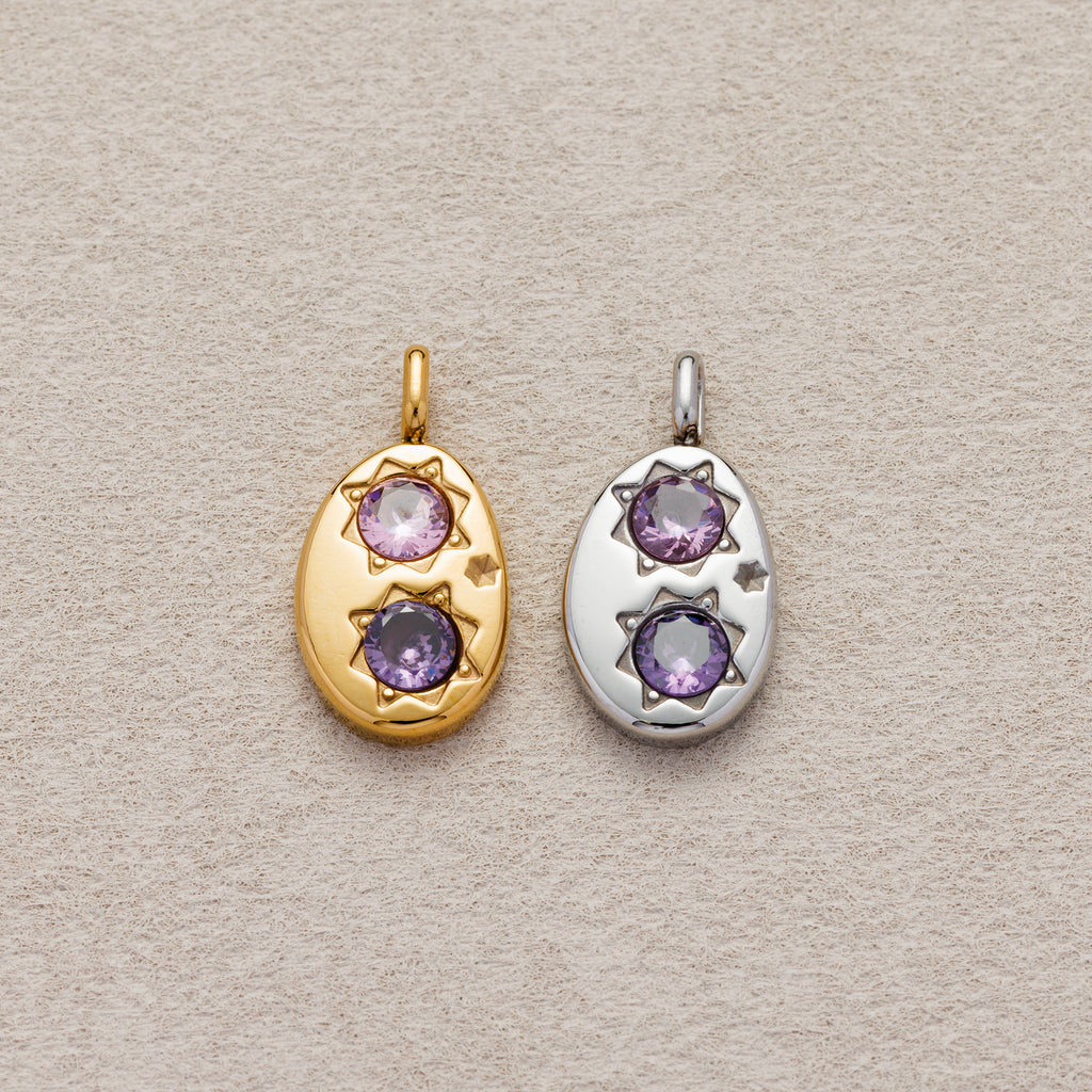 Launch Promo: 24K Gold PVD Stainless Steel Purple CZ Oval Celestial Star Charm | Sold Each