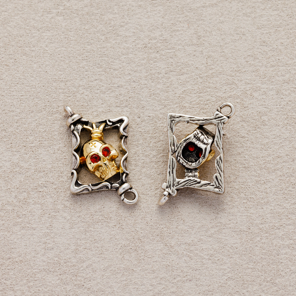 Launch Promo: Stainless Steel Gothic Framed Red Eye Skull Connector | Sold Each