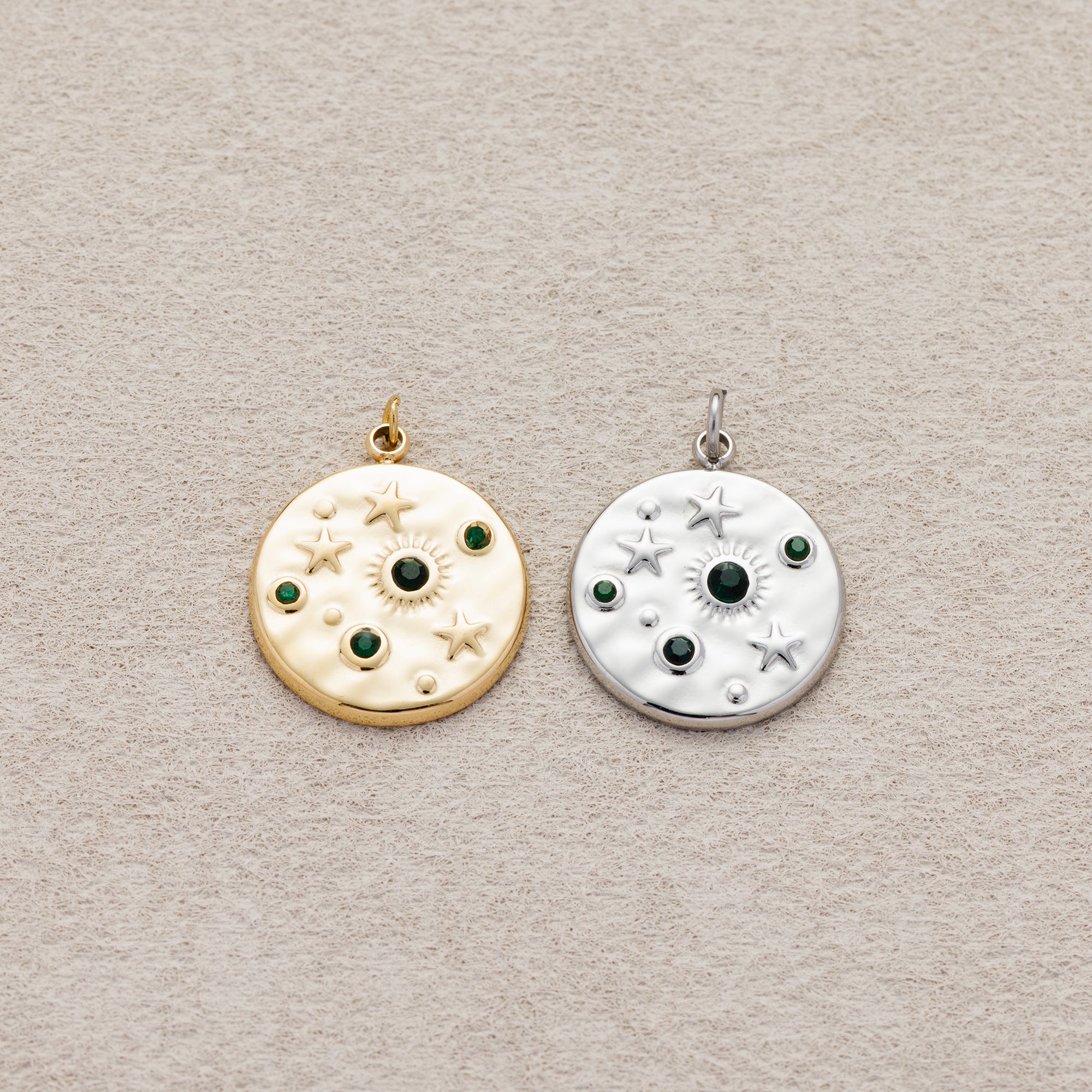 Launch Promo: 14K Gold PVD Stainless Steel Celestial Sun and Stars Medallion Charm | Sold Each