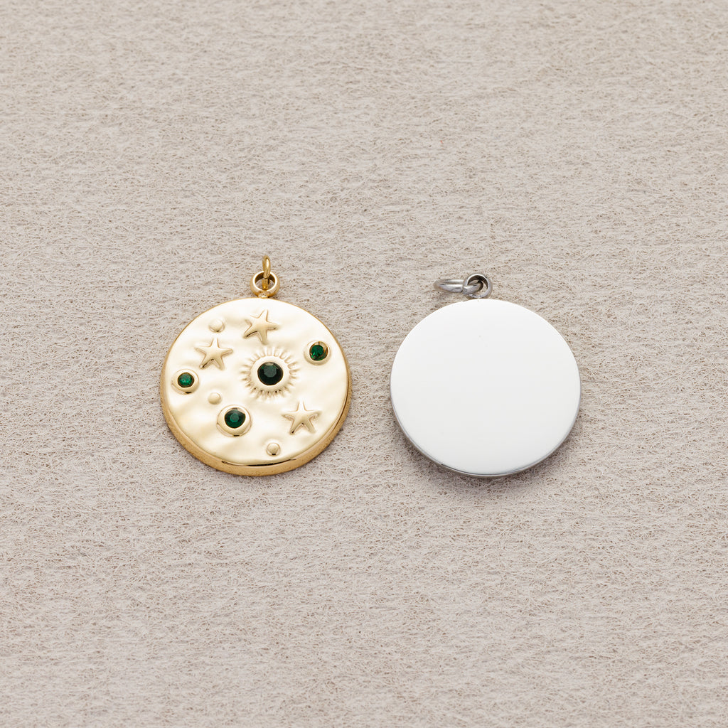 Launch Promo: 14K Gold PVD Stainless Steel Celestial Sun and Stars Medallion Charm | Sold Each