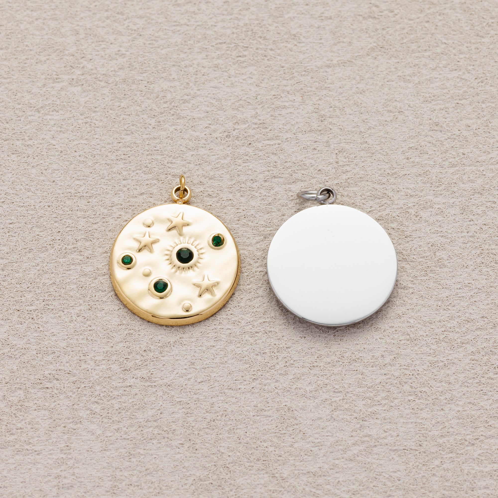Launch Promo: 14K Gold PVD Stainless Steel Celestial Sun and Stars Medallion Charm | Sold Each