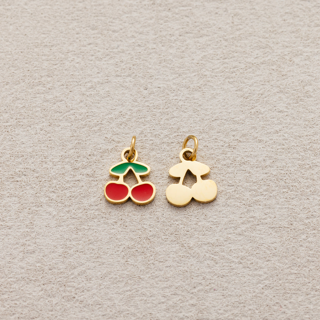 Launch Promo: 24K Gold PVD Stainless Steel Mini Red Cherry Fruit Enamel Charm | Sold Each