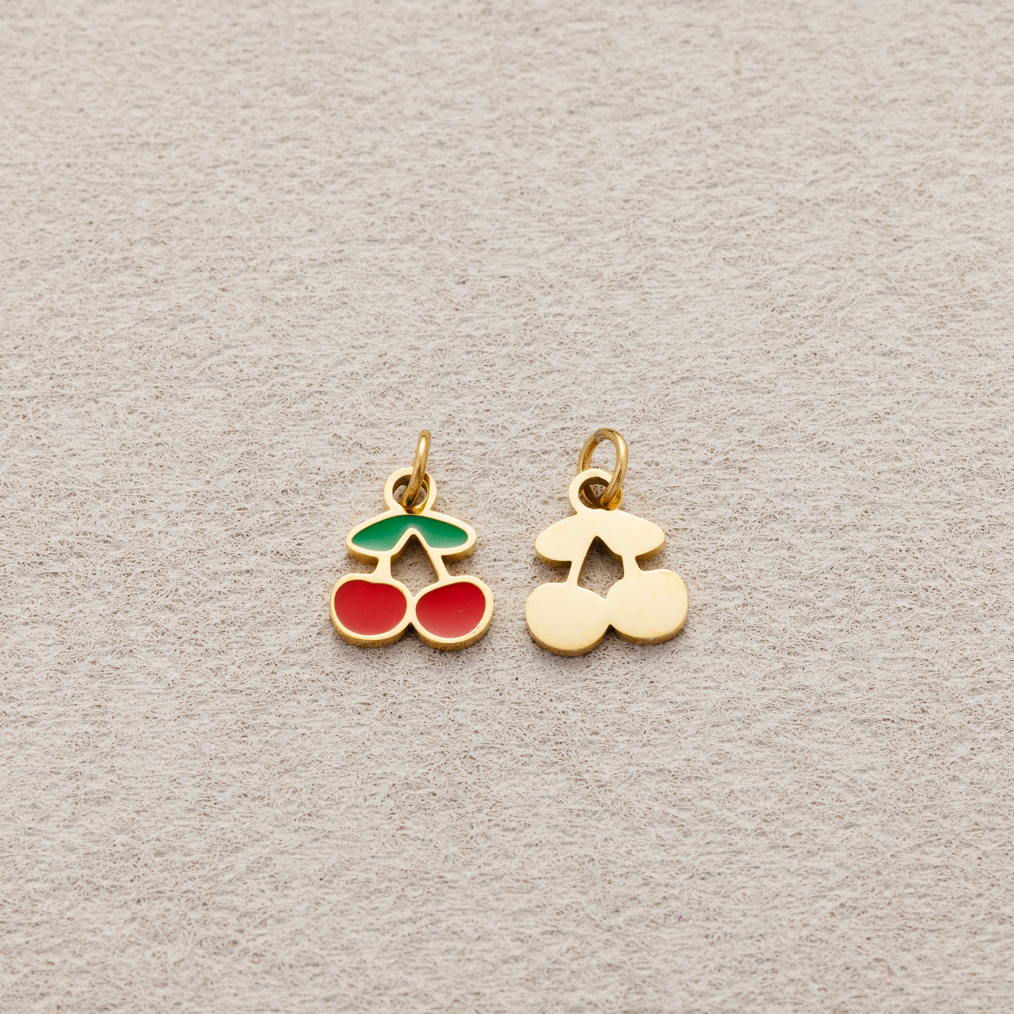 Launch Promo: 24K Gold PVD Stainless Steel Mini Red Cherry Fruit Enamel Charm | Sold Each