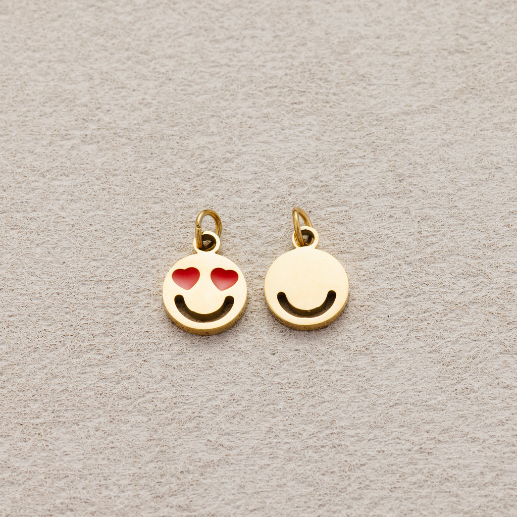 Launch Promo: 24K Gold PVD Stainless Steel Red Heart Eyes Emoticon Enamel Charm | Sold Each