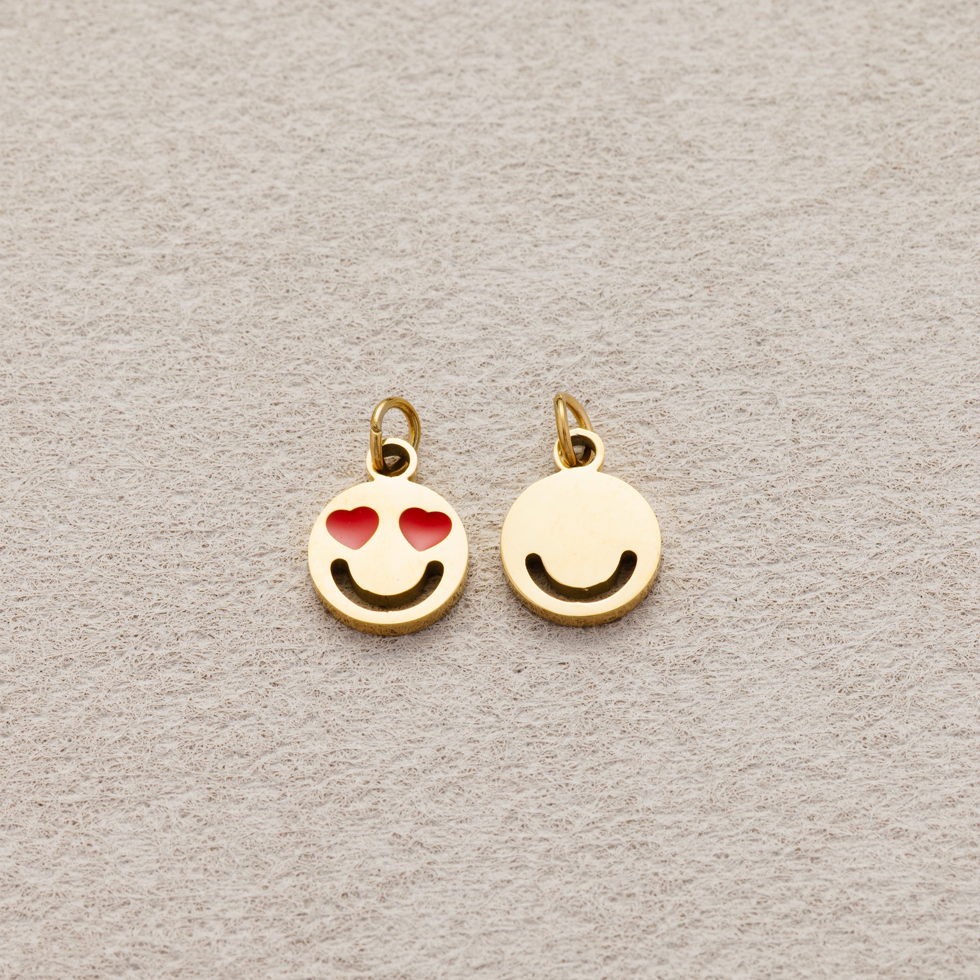 Launch Promo: 24K Gold PVD Stainless Steel Red Heart Eyes Emoticon Enamel Charm | Sold Each