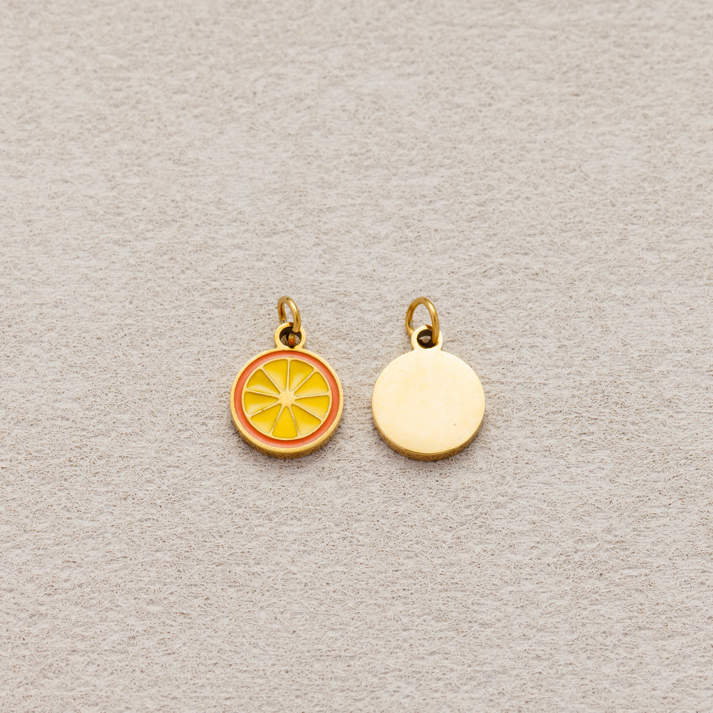 Launch Promo: 24K Gold PVD Stainless Steel Mini Sweet Orange Fruit Enamel Charm | Sold Each