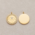 Launch Promo: 14K Gold PVD Stainless Steel Micro Paved CZ Round Bezel Sunburst Evil Eye Charm | Sold Each