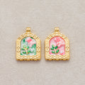 Launch Promo: 24K Gold PVD Stainless Steel Shell Pearl Teddy Bear Garden Enamel Charm in Pink & Green | Sold Each