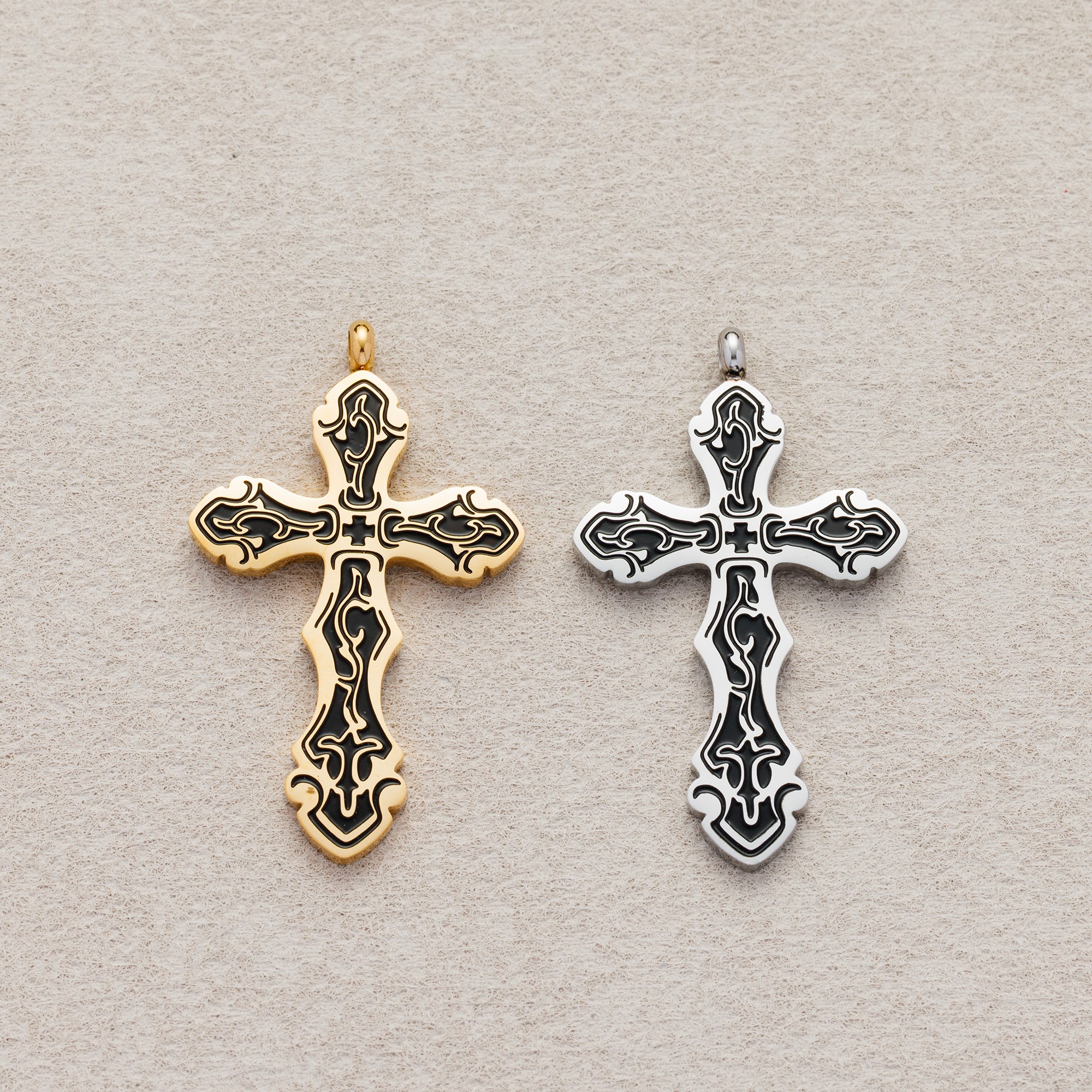 Launch Promo: 24K Gold PVD Stainless Steel Gothic Black Enamel Cross Pendant | Sold Each