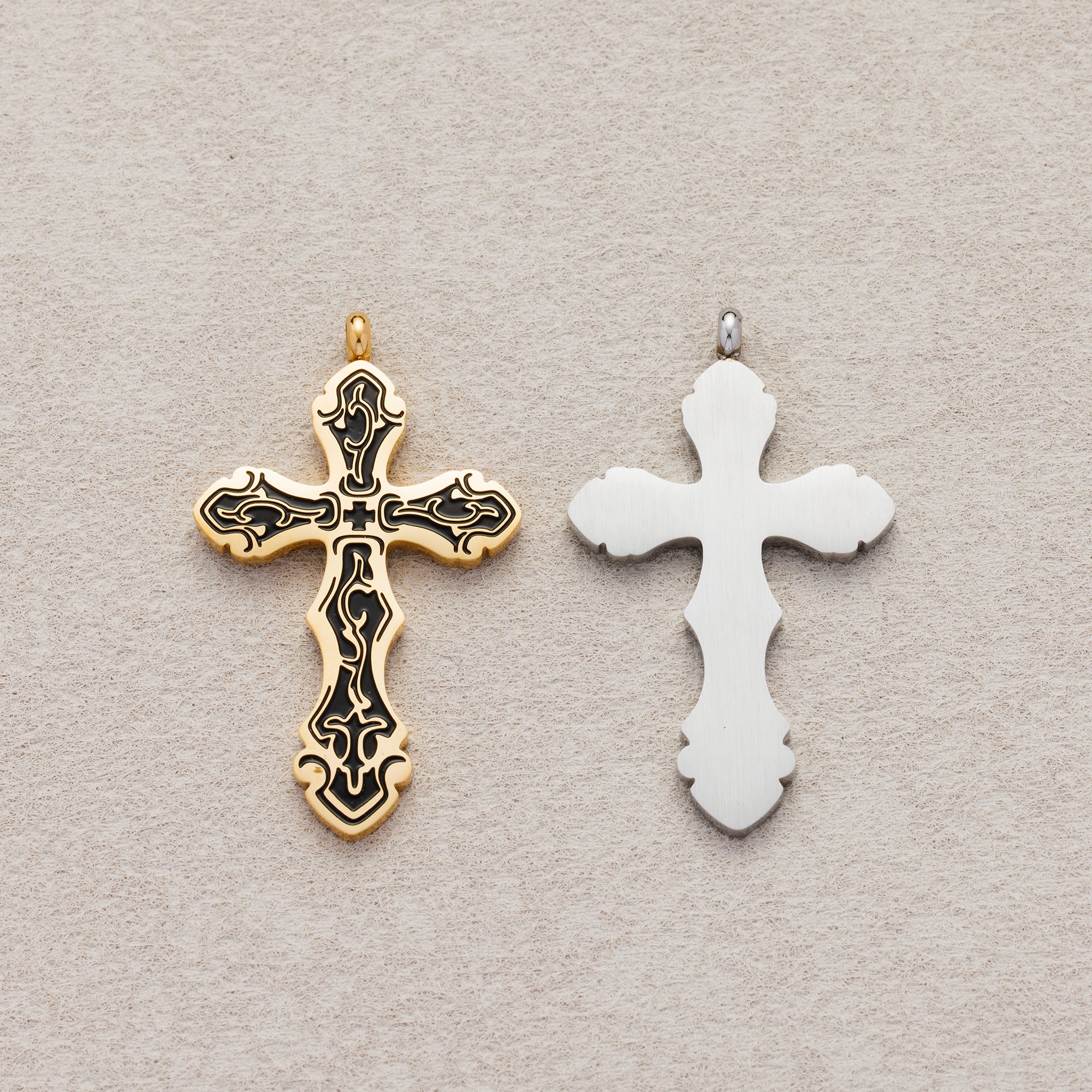 Launch Promo: 24K Gold PVD Stainless Steel Gothic Black Enamel Cross Pendant | Sold Each