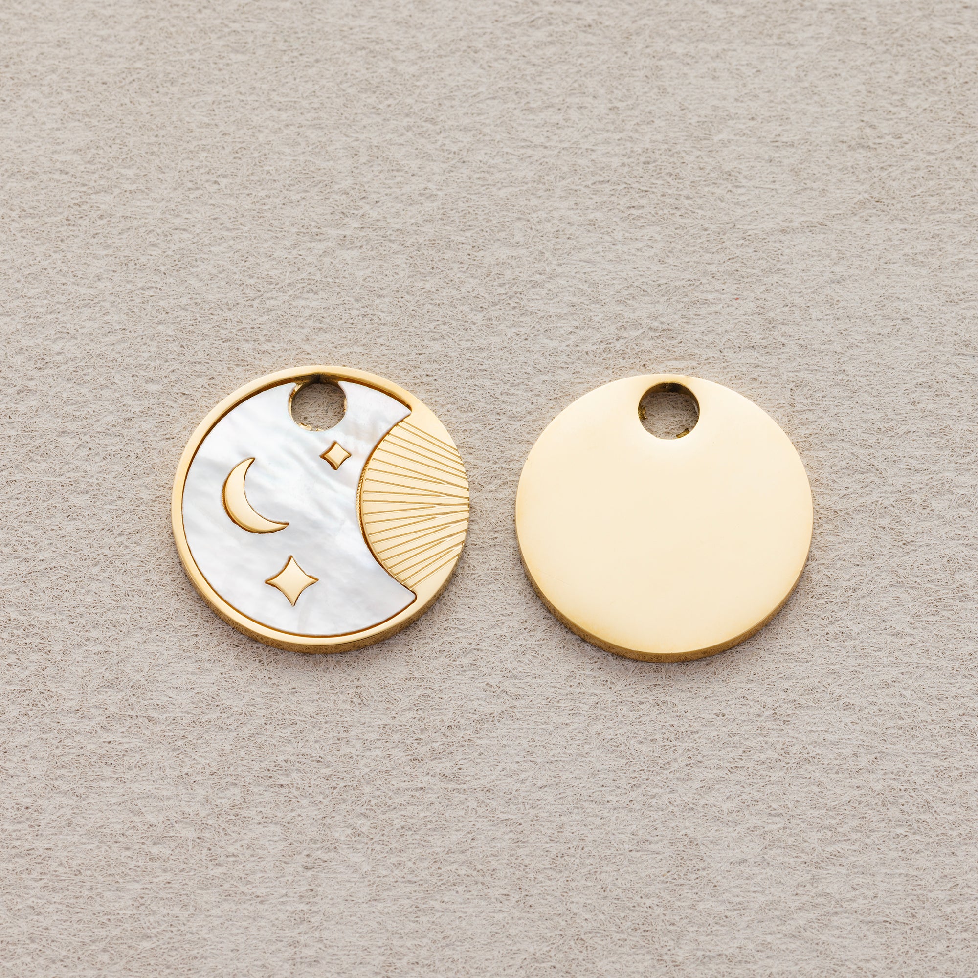 Launch Promo: 14K Gold PVD Stainless Steel Mother of Pearl Celestial Coin Pendant | Sold Each