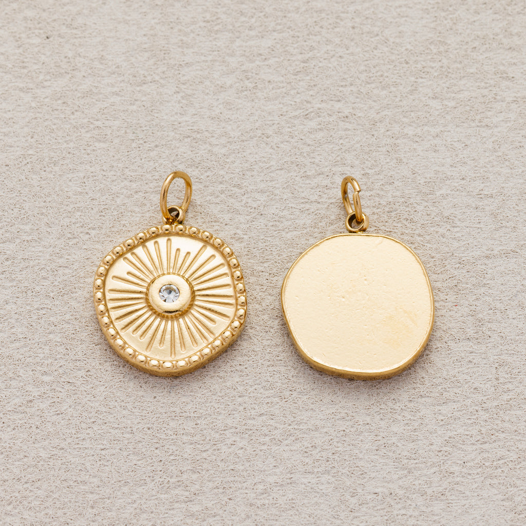 Launch Promo: 14K Gold PVD Stainless Steel Clear CZ Irregular Round Sunburst Pendant | Sold Each