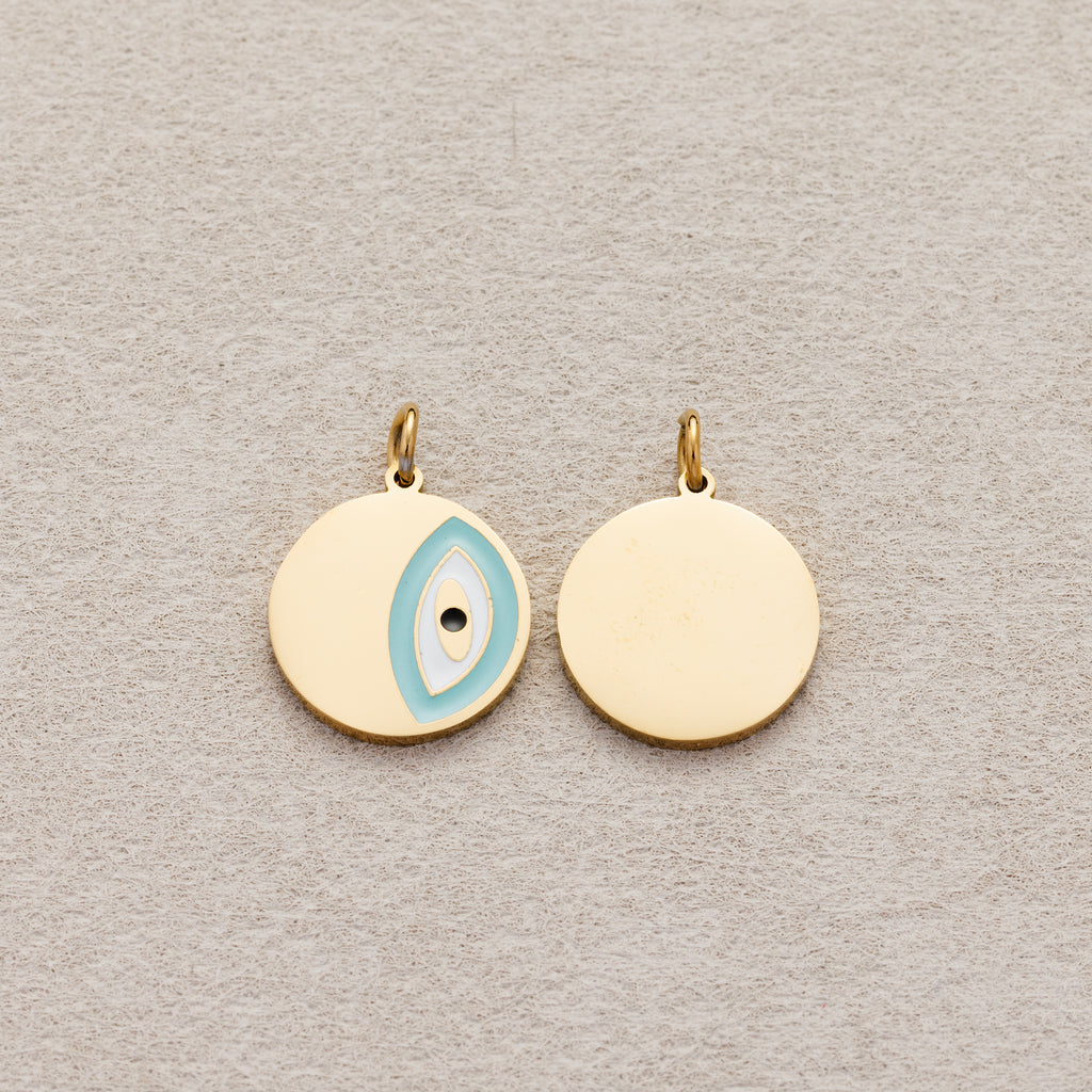 Launch Promo: 14K Gold PVD Stainless Steel Turquoise Evil Eye Coin Charm | Sold Each