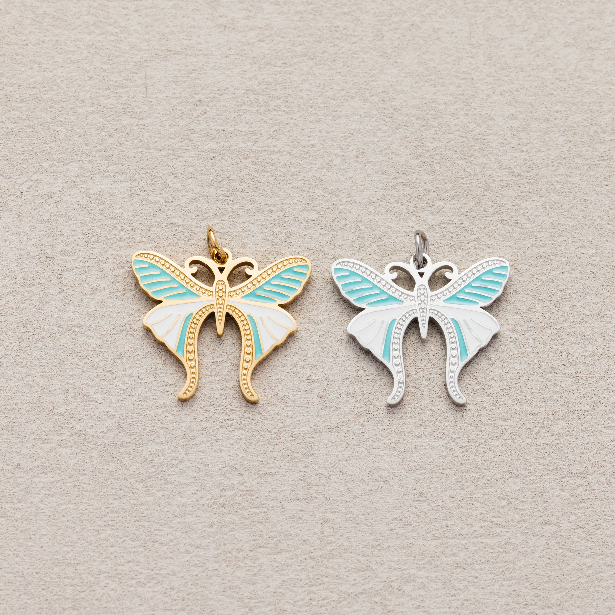 Launch Promo: 14K Gold PVD Stainless Steel Turquoise Beaded Butterfly Animal Charm | Sold Each