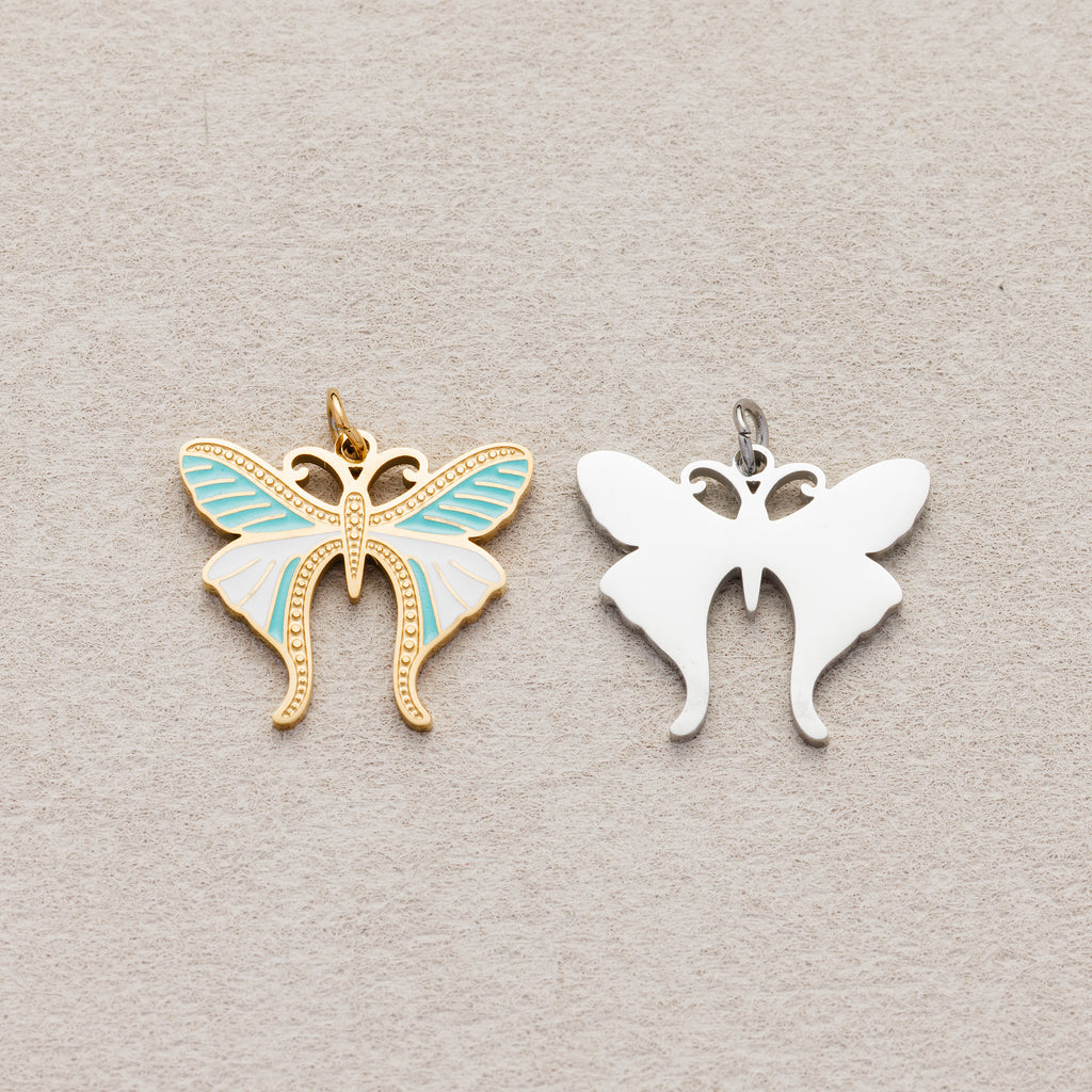 Launch Promo: 14K Gold PVD Stainless Steel Turquoise Beaded Butterfly Animal Charm | Sold Each