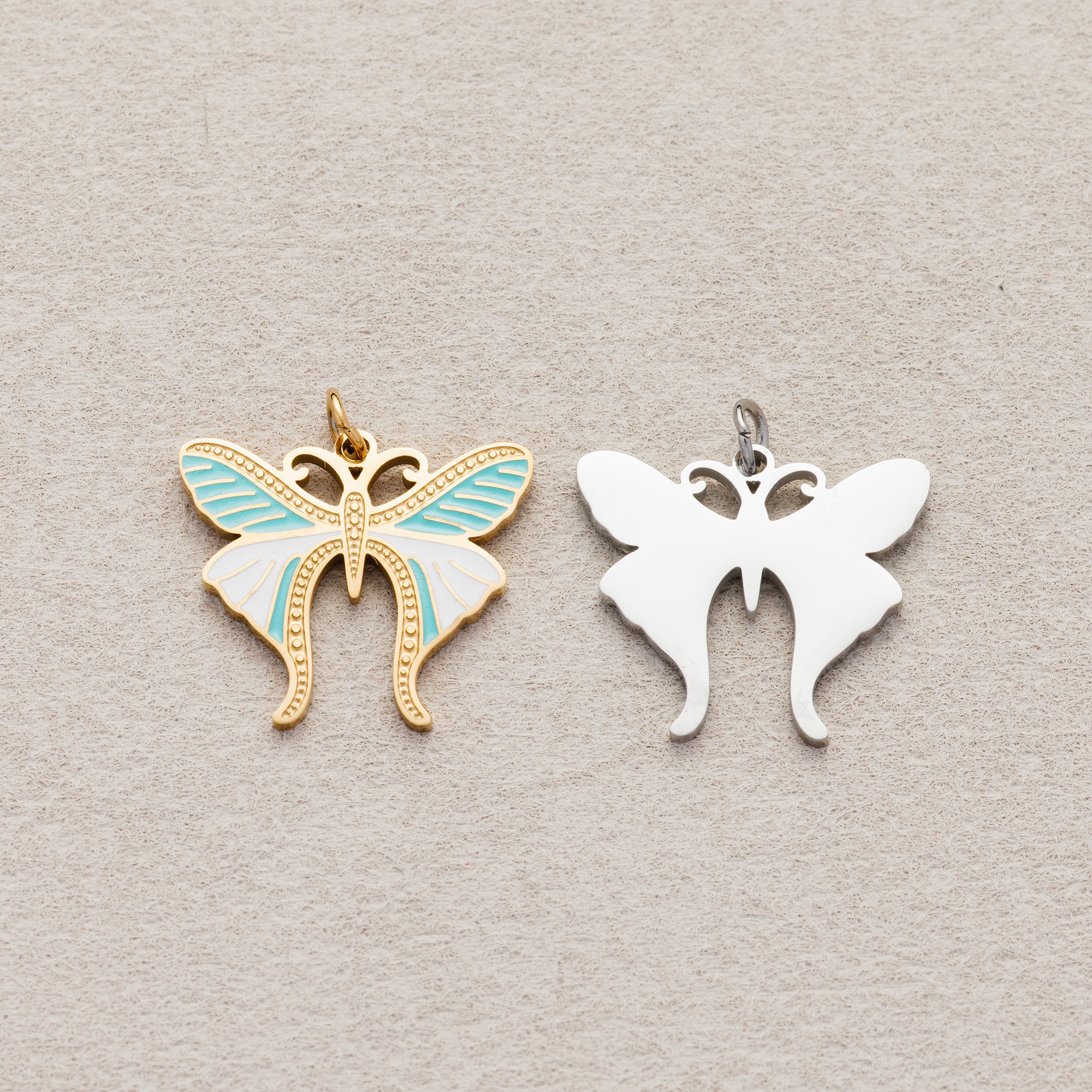 Launch Promo: 14K Gold PVD Stainless Steel Turquoise Beaded Butterfly Animal Charm | Sold Each