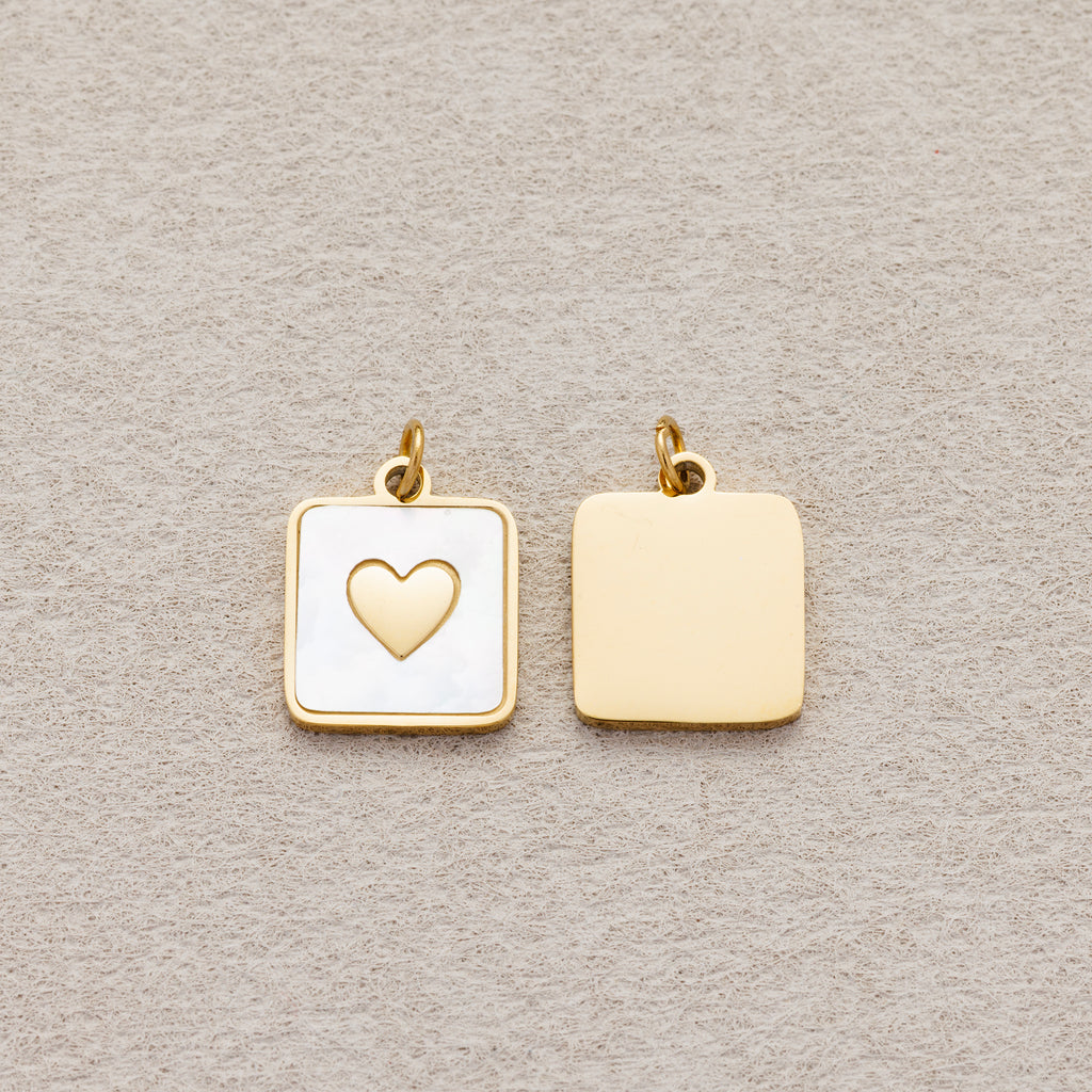 Launch Promo: 24K Gold PVD Stainless Steel White Heart Square Tag Charm | Sold Each
