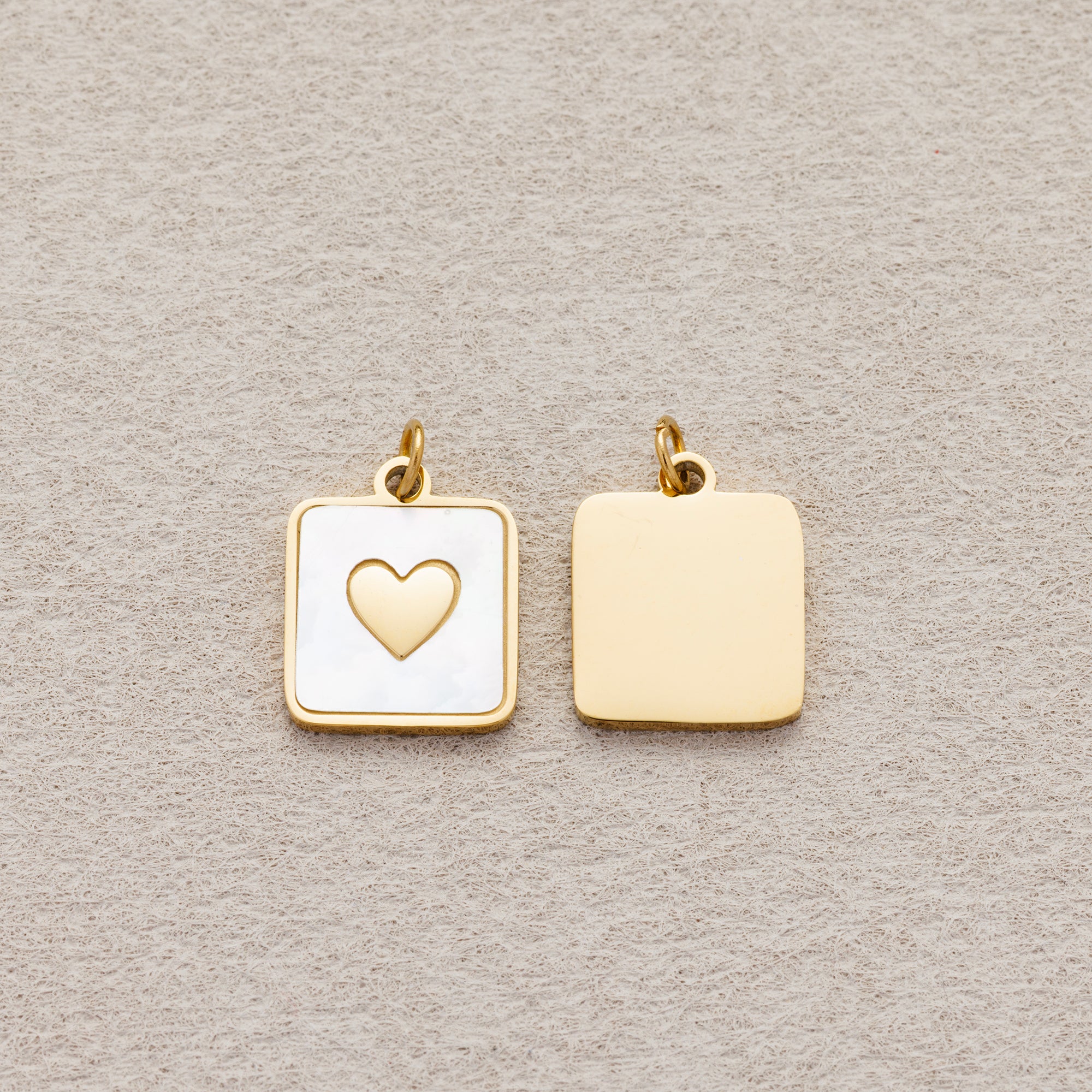 Launch Promo: 24K Gold PVD Stainless Steel White Heart Square Tag Charm | Sold Each