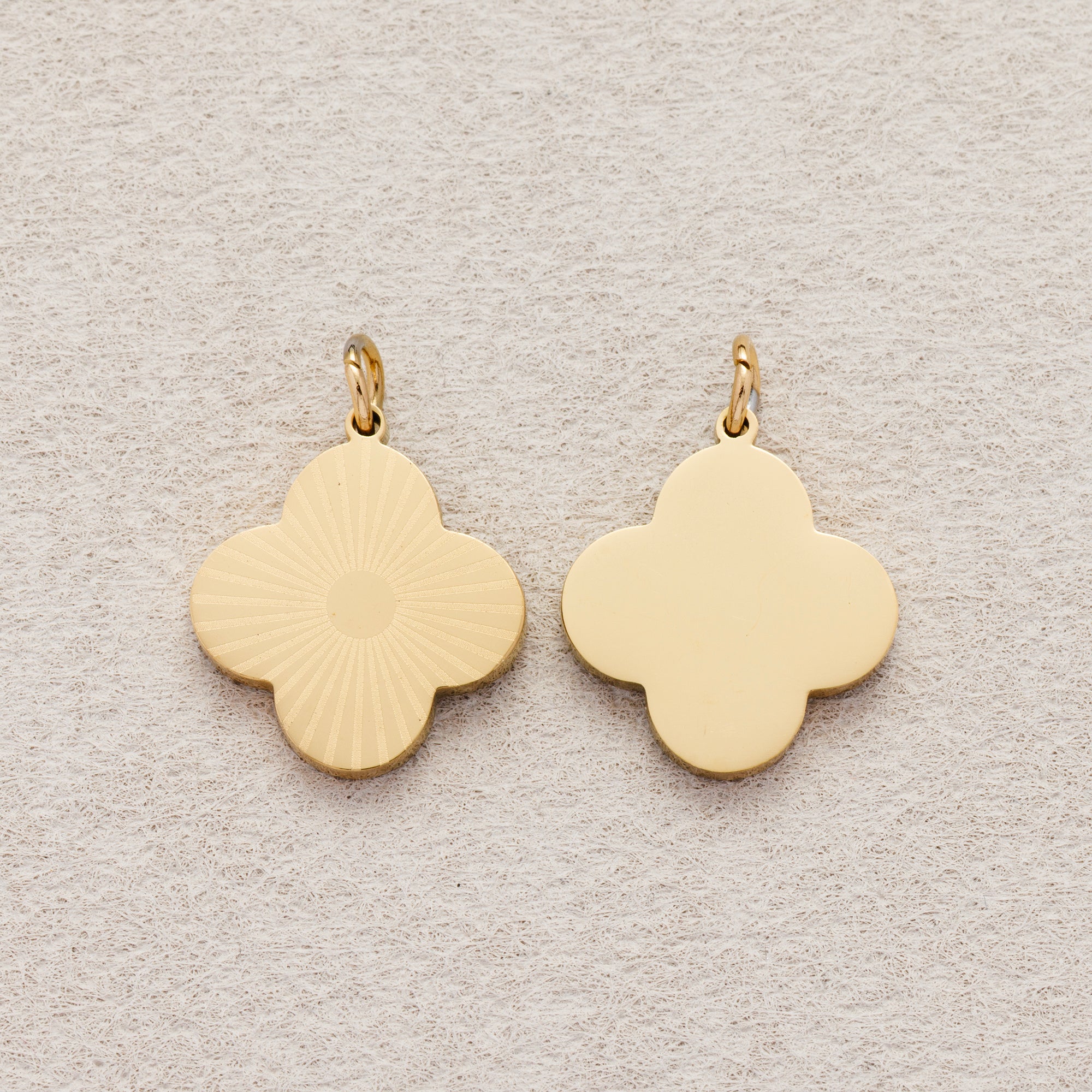 Launch Promo: 14K Gold PVD Stainless Steel Sunburst Four Leaf Flower Charm | Sold Each