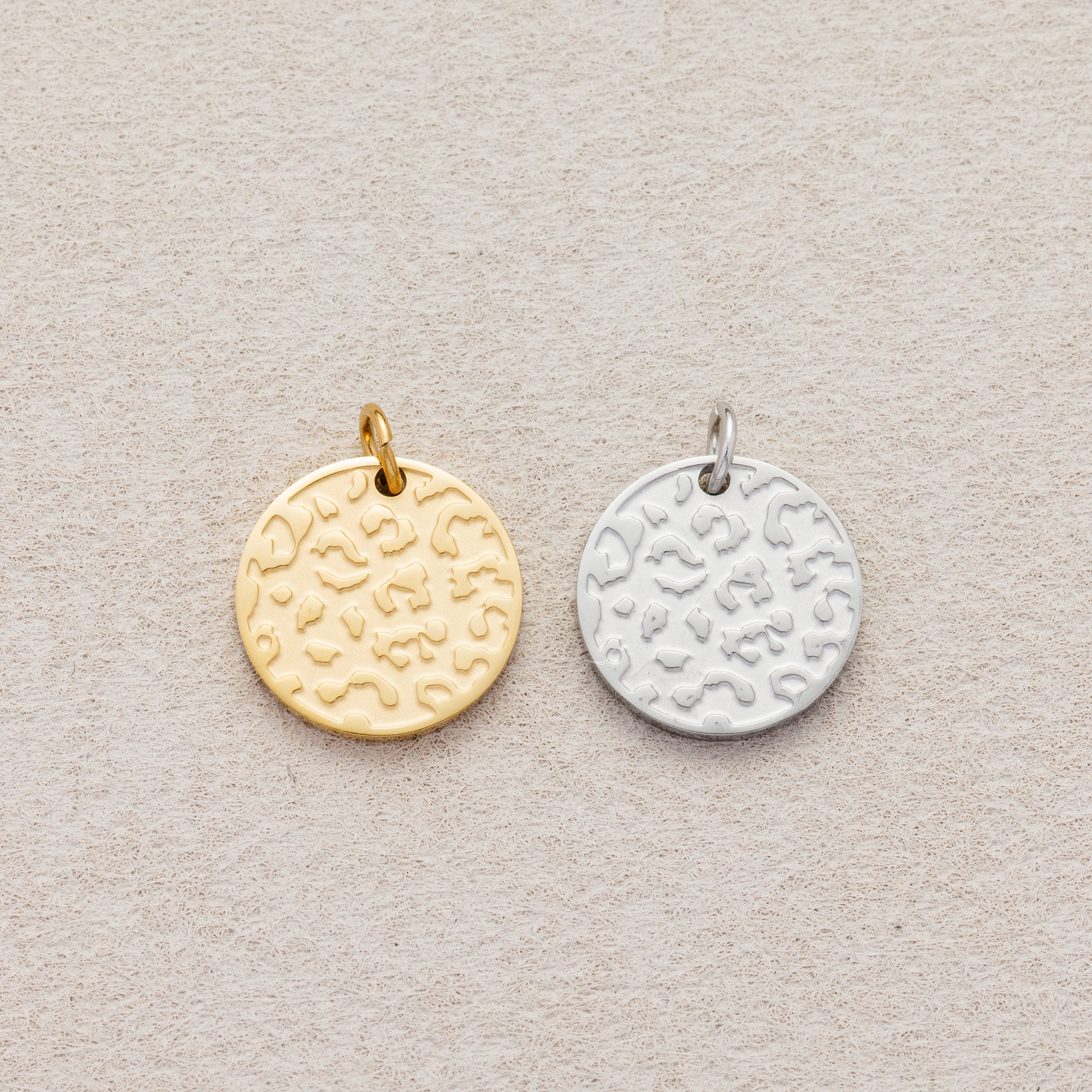 Launch Promo: 24K Gold PVD Stainless Steel Textured Earth Medallion Charm in Gold & Silver | Sold Each
