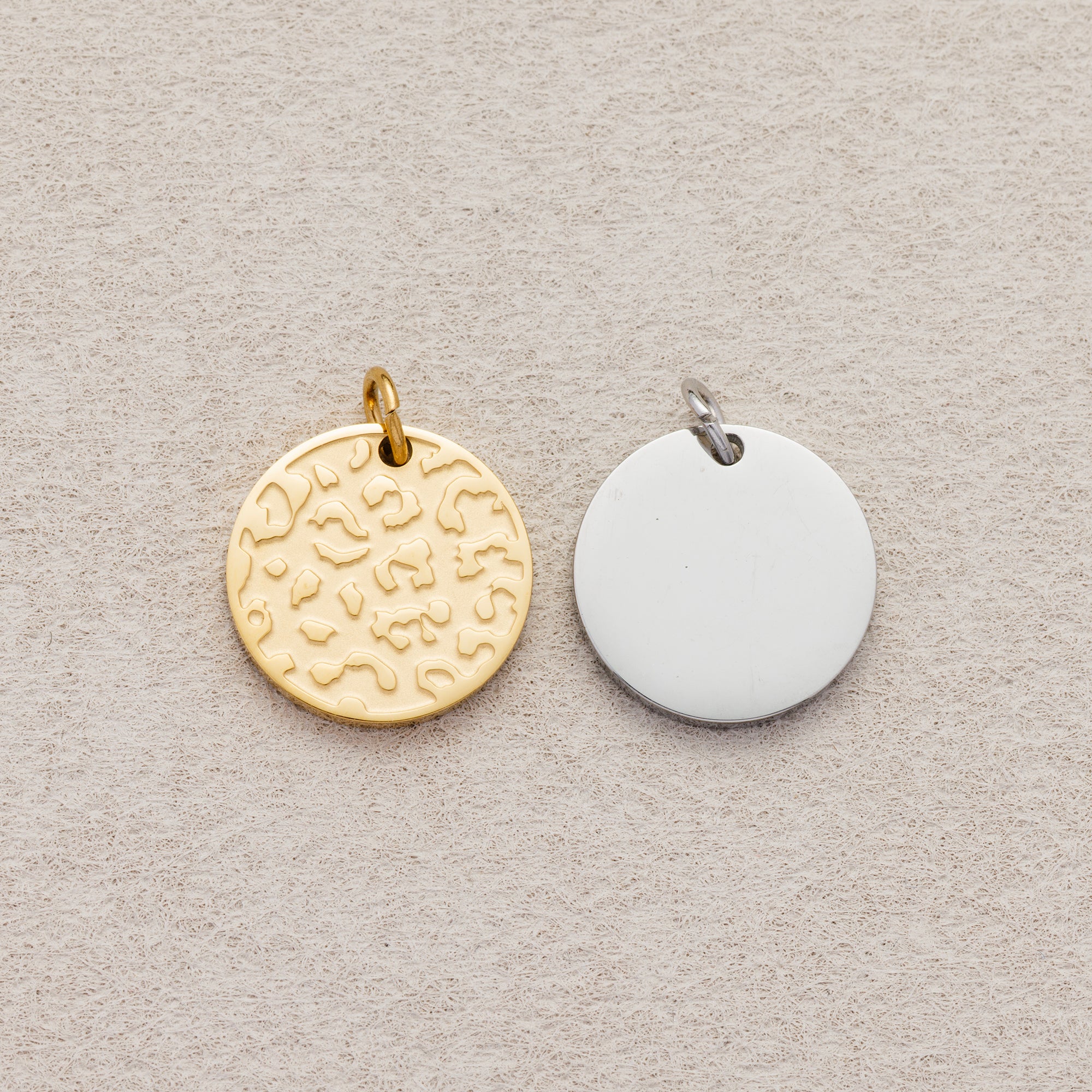 Launch Promo: 24K Gold PVD Stainless Steel Textured Earth Medallion Charm in Gold & Silver | Sold Each