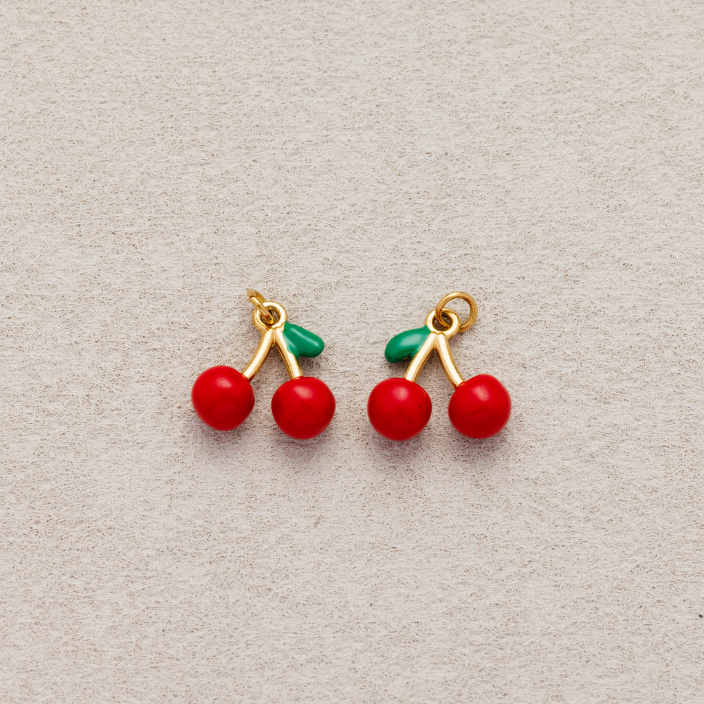 Launch Promo: 24K Gold PVD Stainless Steel Red Cherry Ceramic Fruit Charm | Sold Each