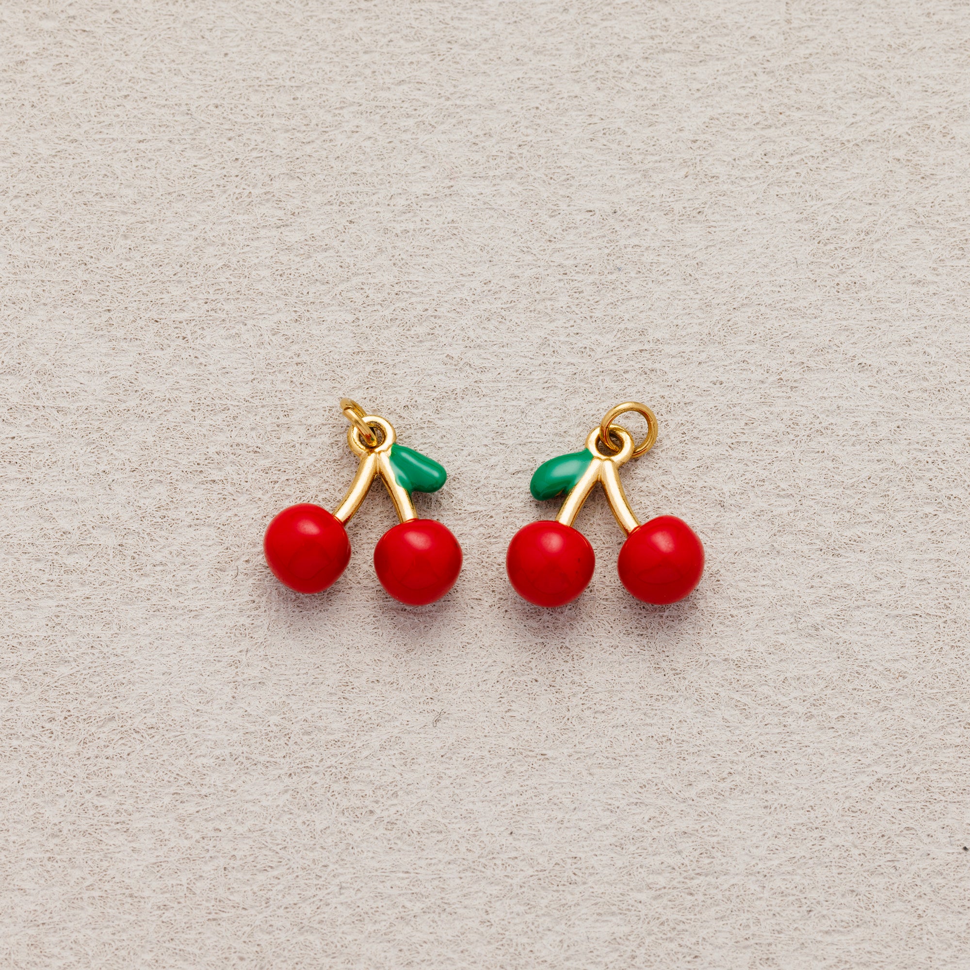 Launch Promo: 24K Gold PVD Stainless Steel Red Cherry Ceramic Fruit Charm | Sold Each