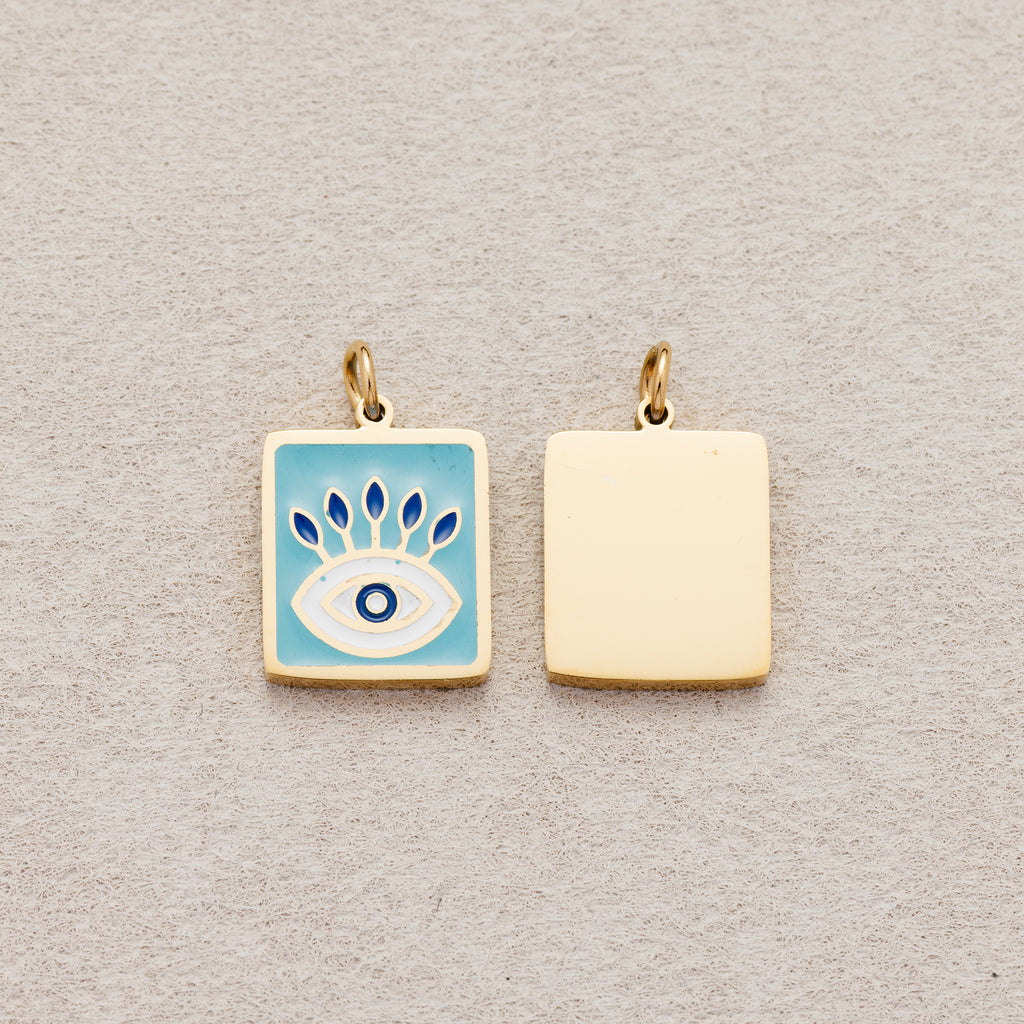 Launch Promo: 14K Gold PVD Stainless Steel Turquoise Bohemian Style Square Evil Eye Enamel Charm | Sold Each