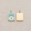 Launch Promo: 14K Gold PVD Stainless Steel Turquoise Bohemian Style Square Evil Eye Enamel Charm | Sold Each