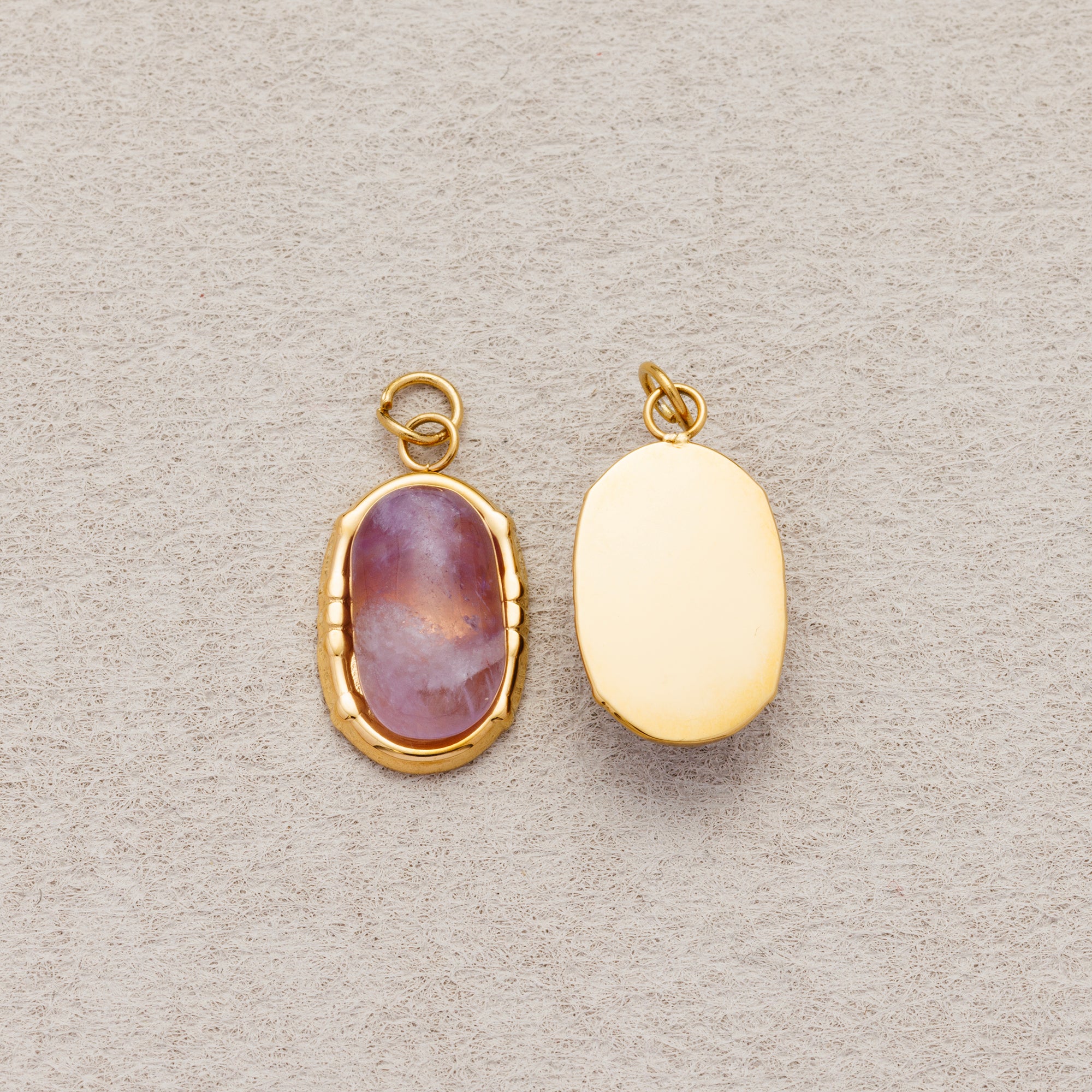 Launch Promo: 24K Gold PVD Stainless Steel Amethyst Oval Natural Gemstone Pendant | Sold Each