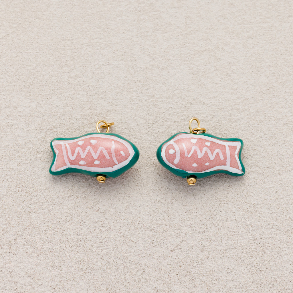 Launch Promo: 24K Gold PVD Stainless Steel Green Pink Fish Charm | Sold Each
