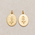 Launch Promo: 24K Gold PVD Stainless Steel Oval Hammered Botanical Medallion Charm | Sold Each