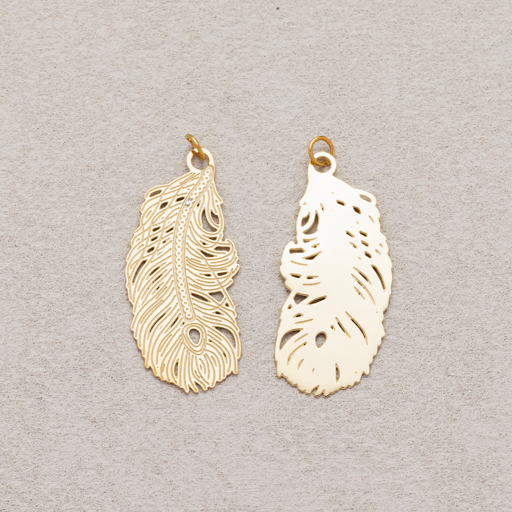 Launch Promo: 14K Gold PVD Stainless Steel Bohemian Spirit Feather Charm | Sold Each
