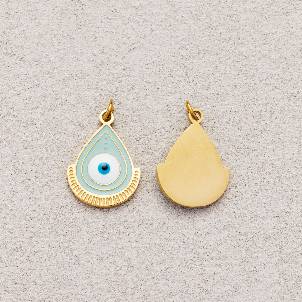 Launch Promo: 24K Gold PVD Stainless Steel Turquoise Teardrop Evil Eye Enamel Charm | Sold Each