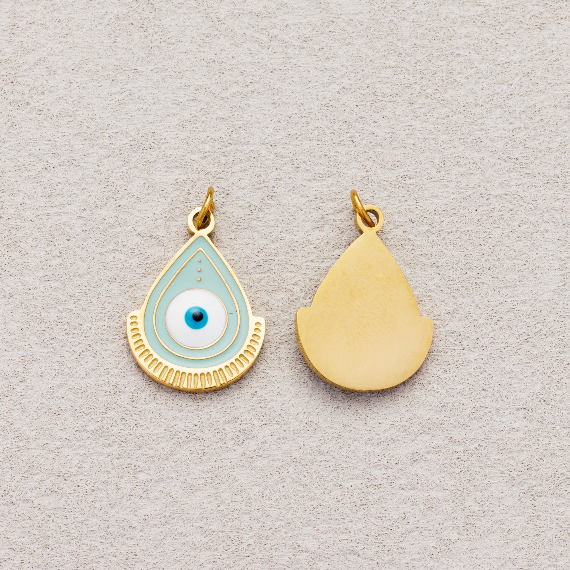 Launch Promo: 24K Gold PVD Stainless Steel Turquoise Teardrop Evil Eye Enamel Charm | Sold Each