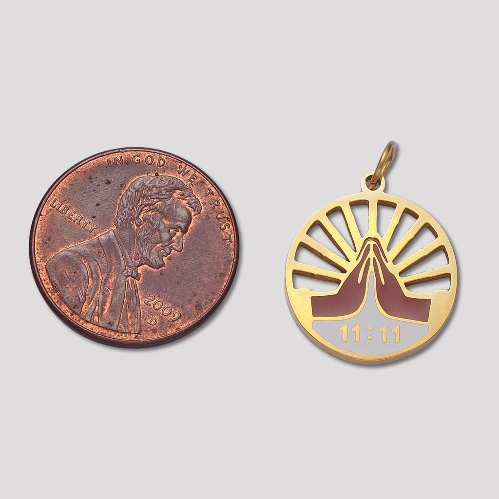 Launch Promo: 24K Gold PVD Stainless Steel Praying Hands Numerology 11:11 Sun Beam Round Charm in Gold & Silver | Sold Each