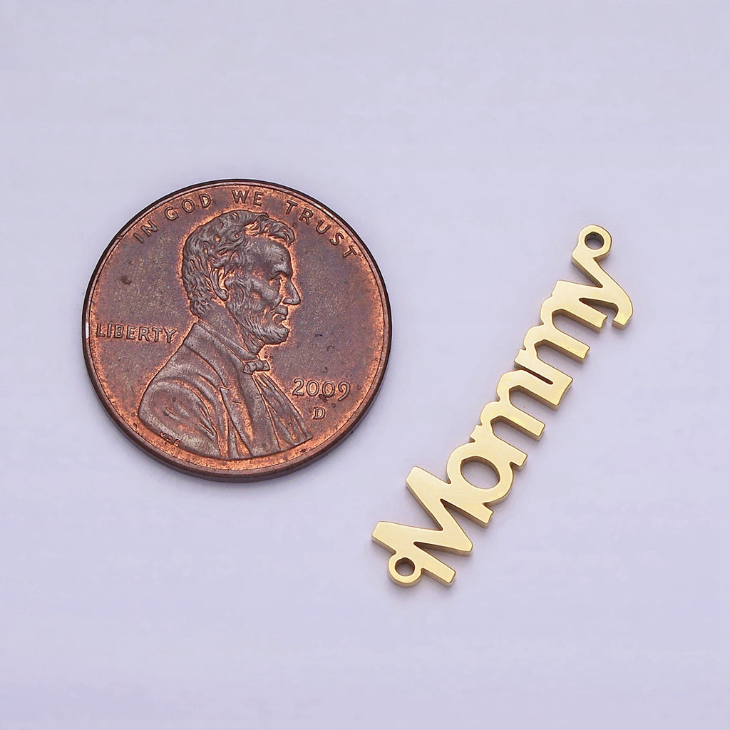 Launch Promo: 14K Gold PVD Stainless Steel Minimalist Mommy Lettering Connector | Sold Each