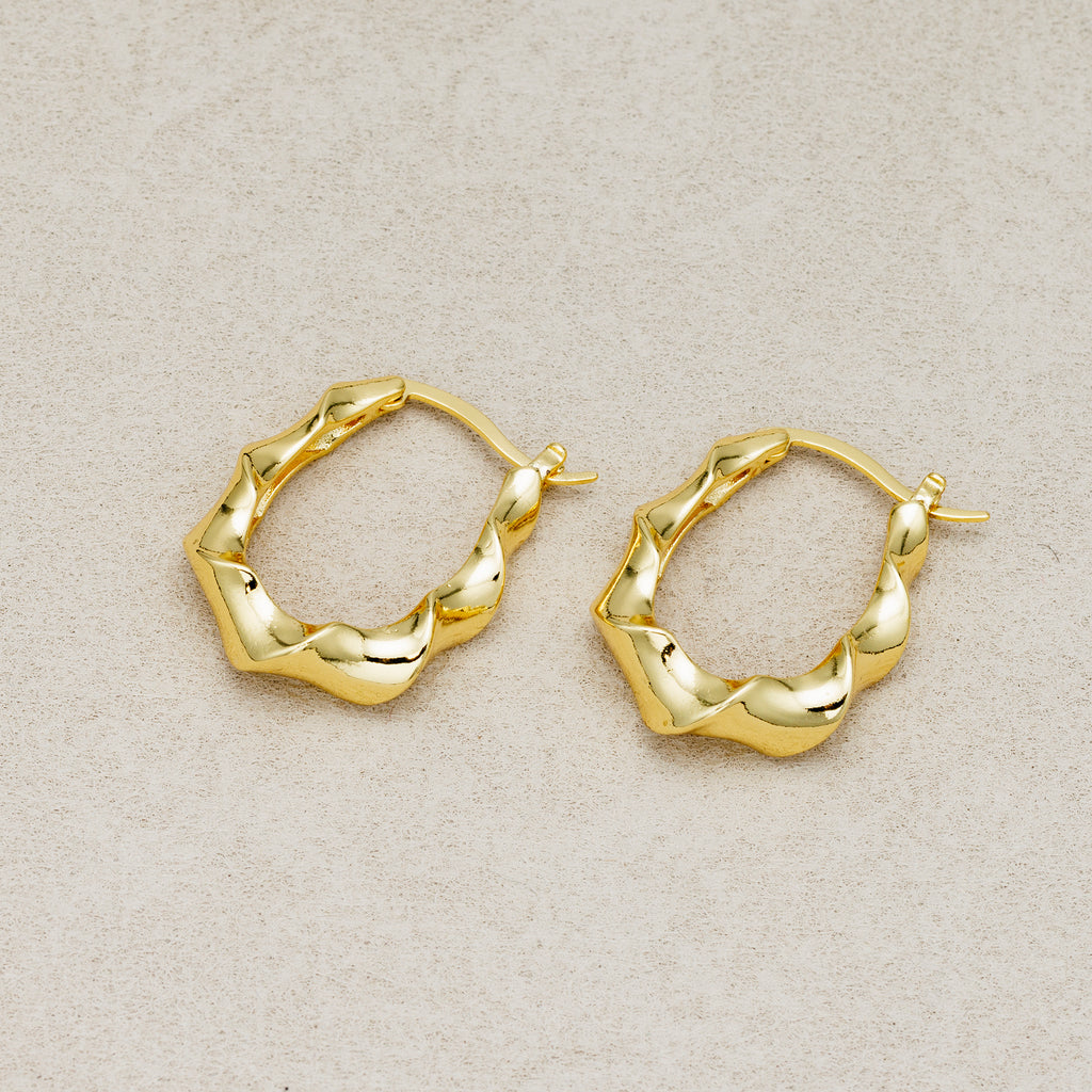 Launch Promo: 24K Gold PVD Stainless Steel Irregular Twisted Hoop Earring in Gold & Silver