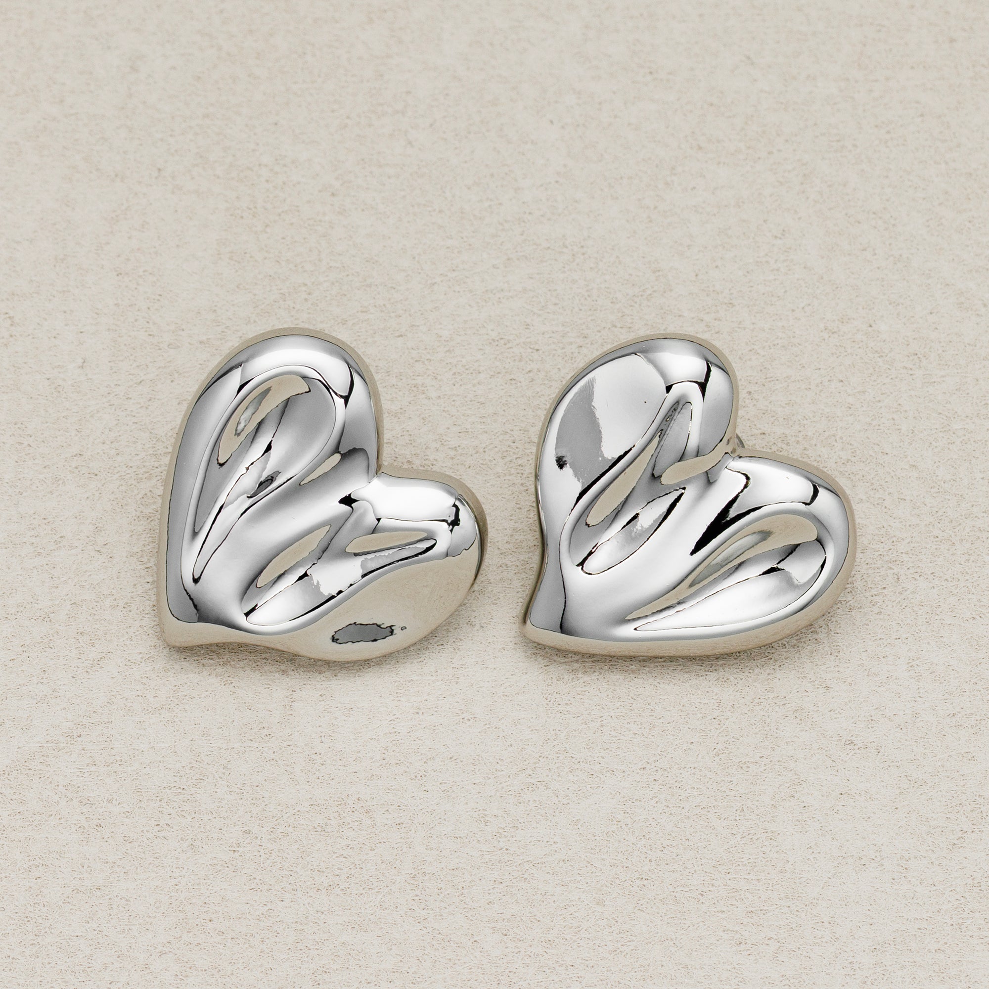 24K Gold Plated Hammered Puffy Heart Stud Earring in Gold & Silver