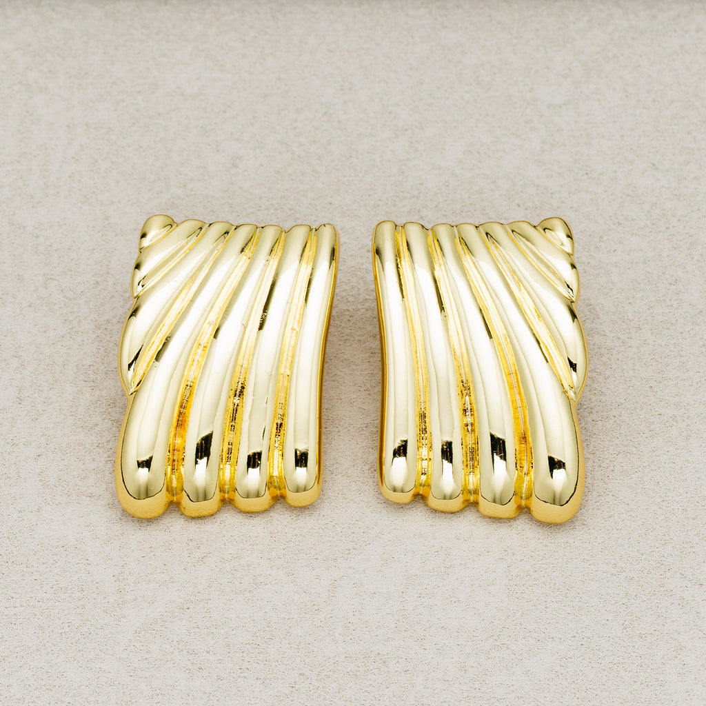 Launch Promo: 24K Gold PVD Stainless Steel Ribbed Textured Rectangular Stud Earring in Gold & Silver | Sold Each