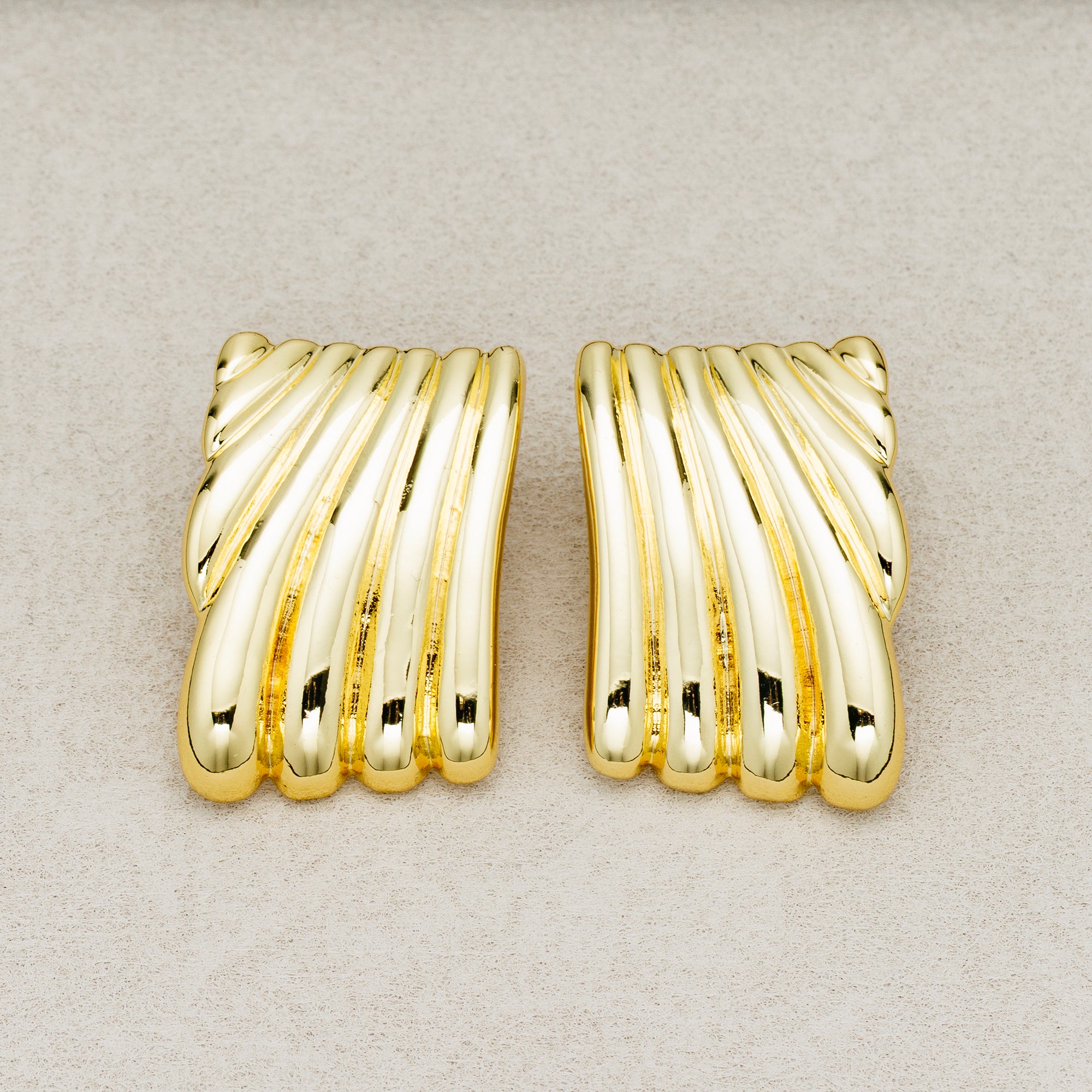 Launch Promo: 24K Gold PVD Stainless Steel Ribbed Textured Rectangular Stud Earring in Gold & Silver | Sold Each