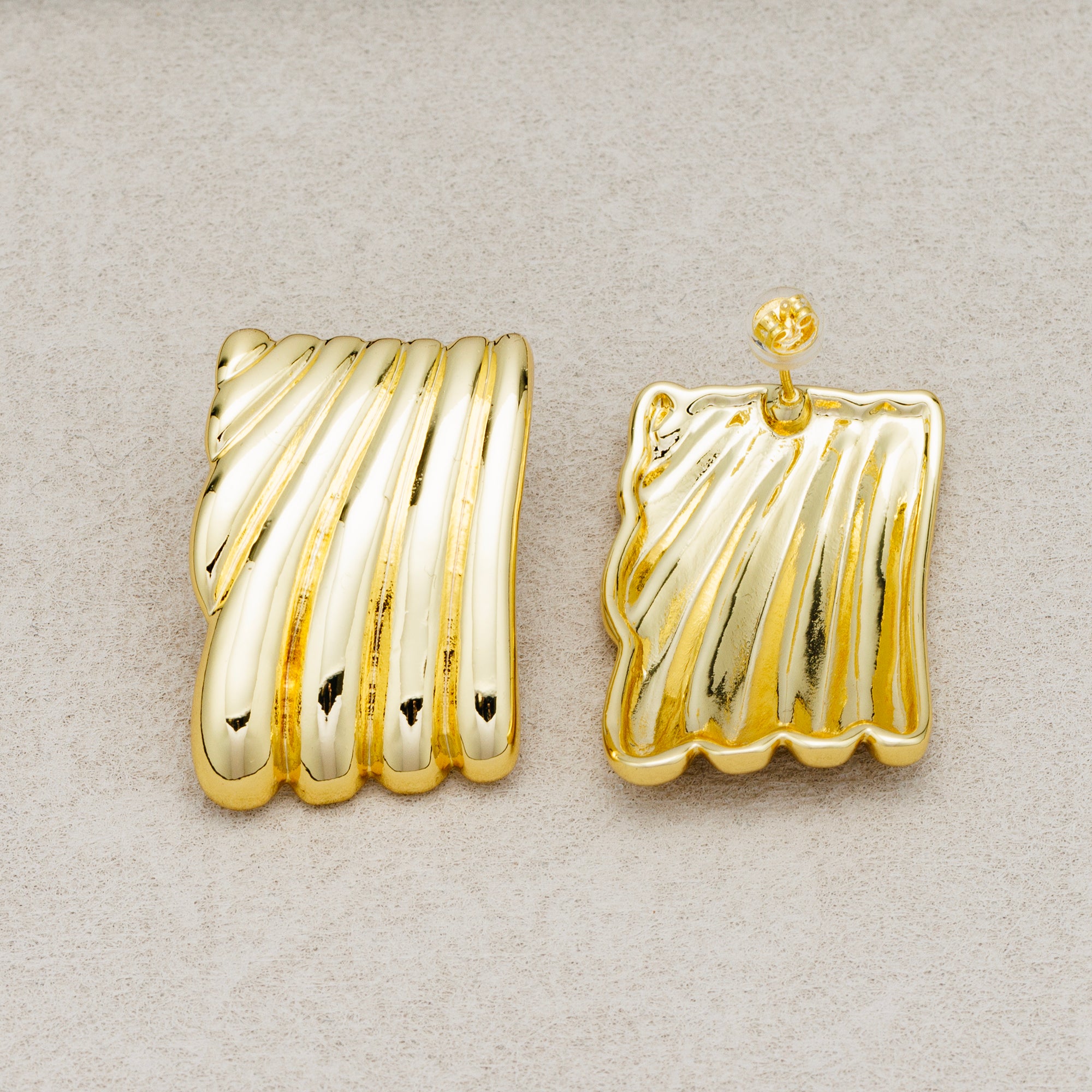 Launch Promo: 24K Gold PVD Stainless Steel Ribbed Textured Rectangular Stud Earring in Gold & Silver | Sold Each