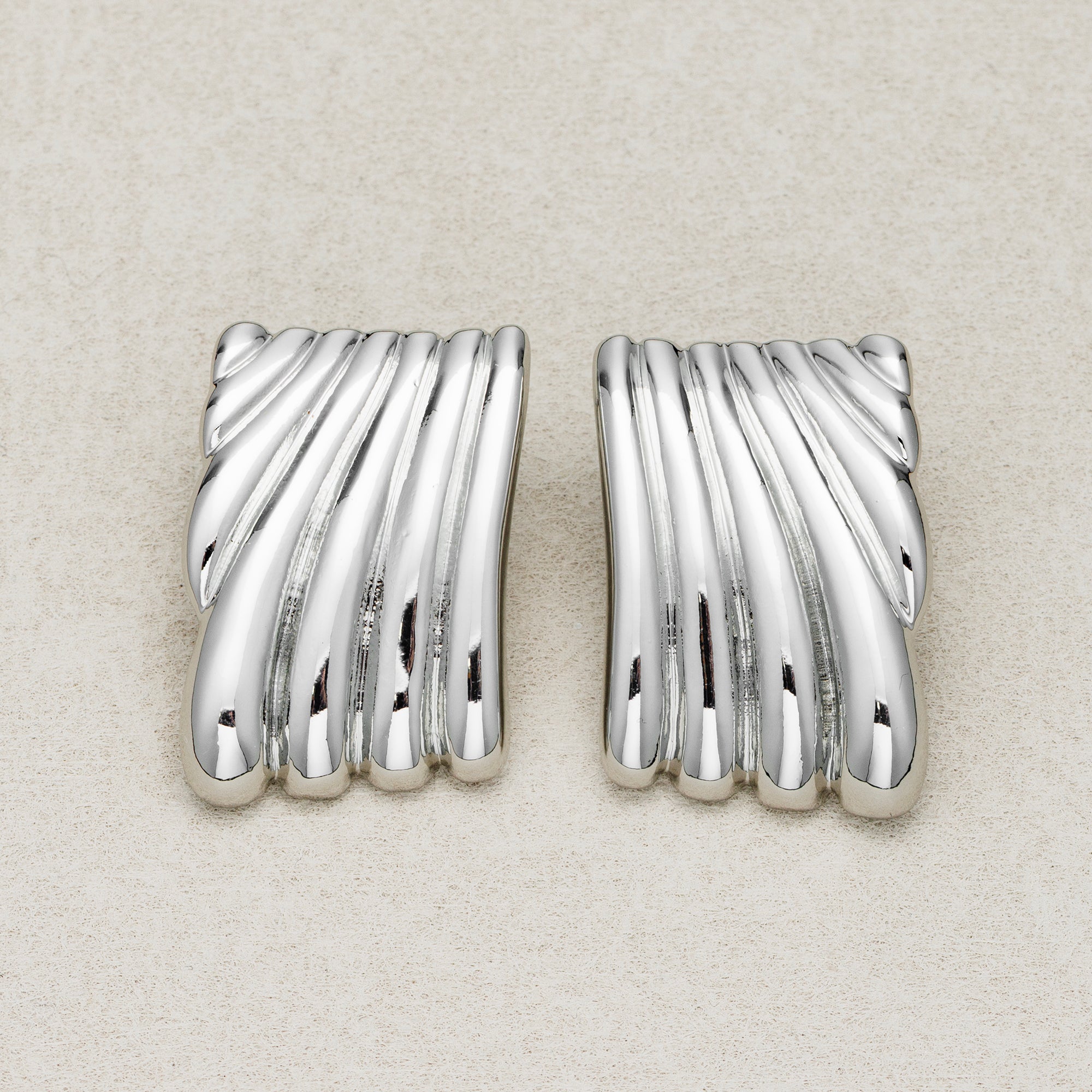 Launch Promo: 24K Gold PVD Stainless Steel Ribbed Textured Rectangular Stud Earring in Gold & Silver | Sold Each