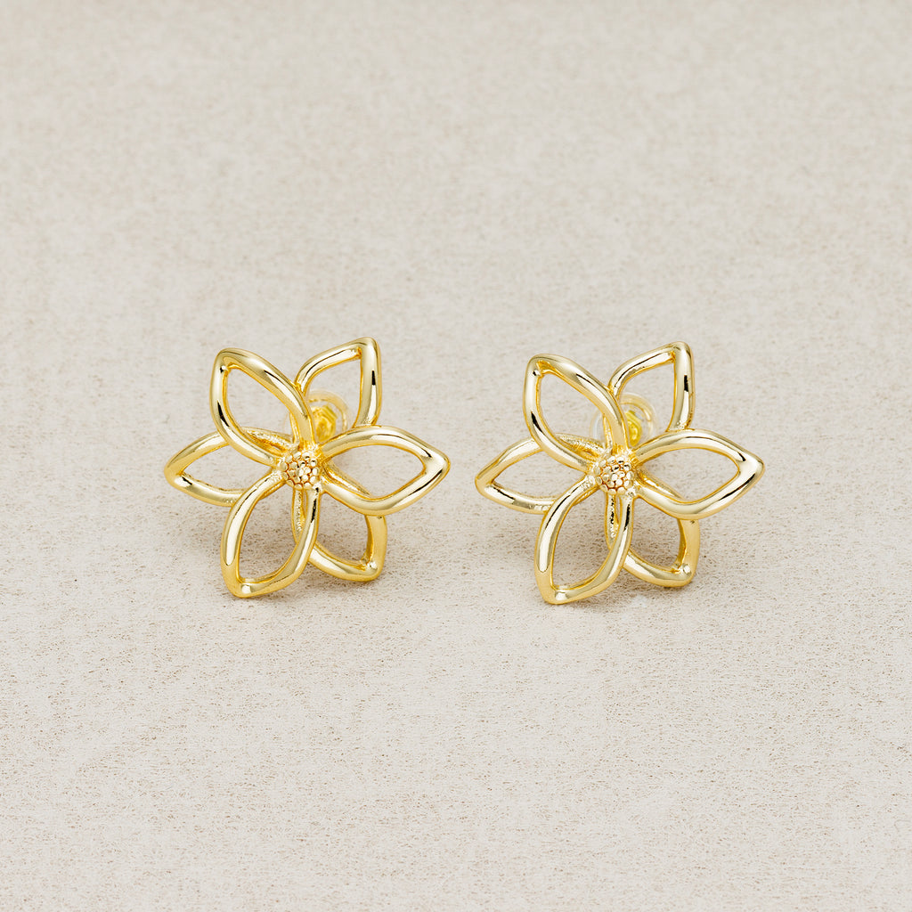 Launch Promo: 24K Gold PVD Stainless Steel Open Petal Lotus Flower Stud Earring in Gold & Silver | Sold Each