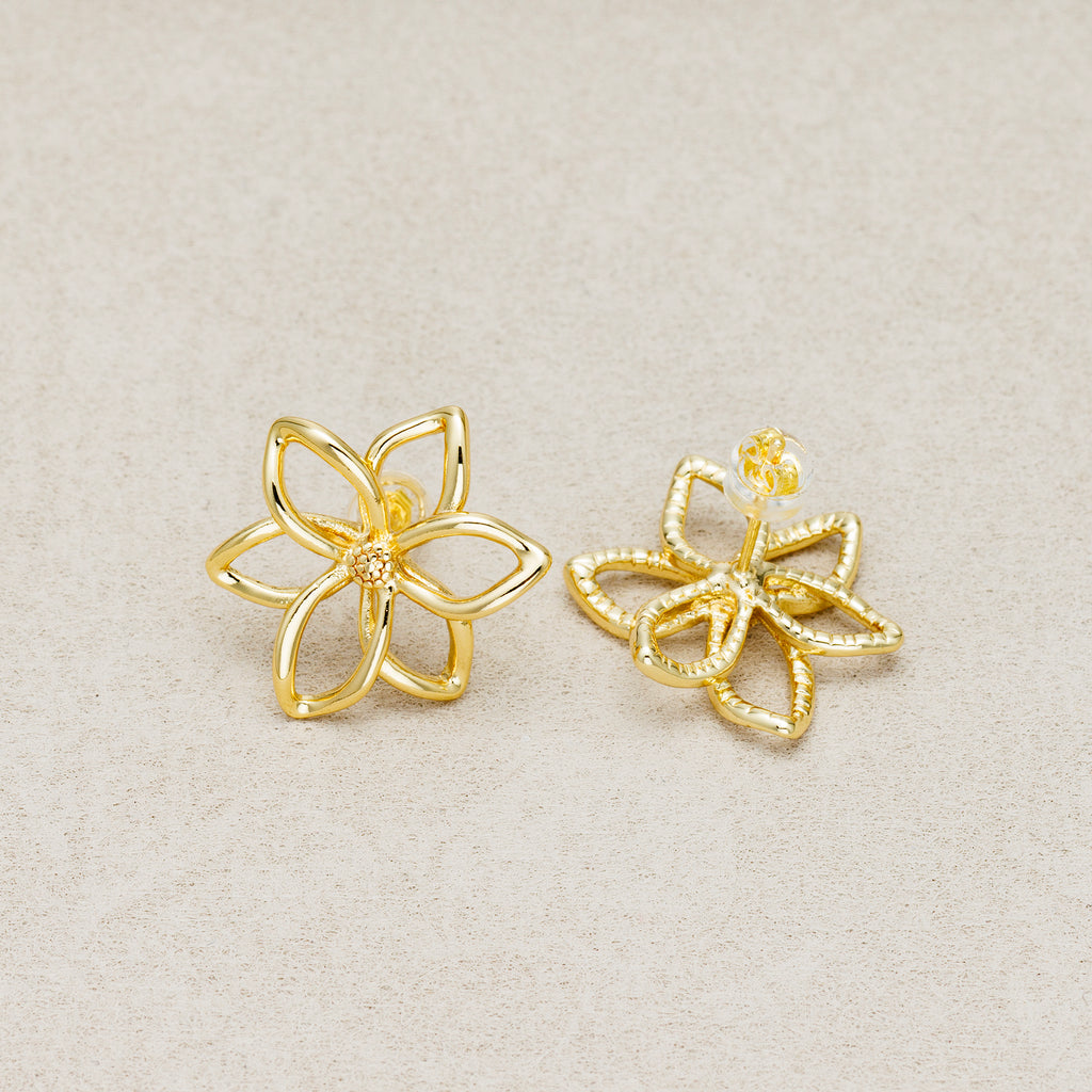 Launch Promo: 24K Gold PVD Stainless Steel Open Petal Lotus Flower Stud Earring in Gold & Silver | Sold Each