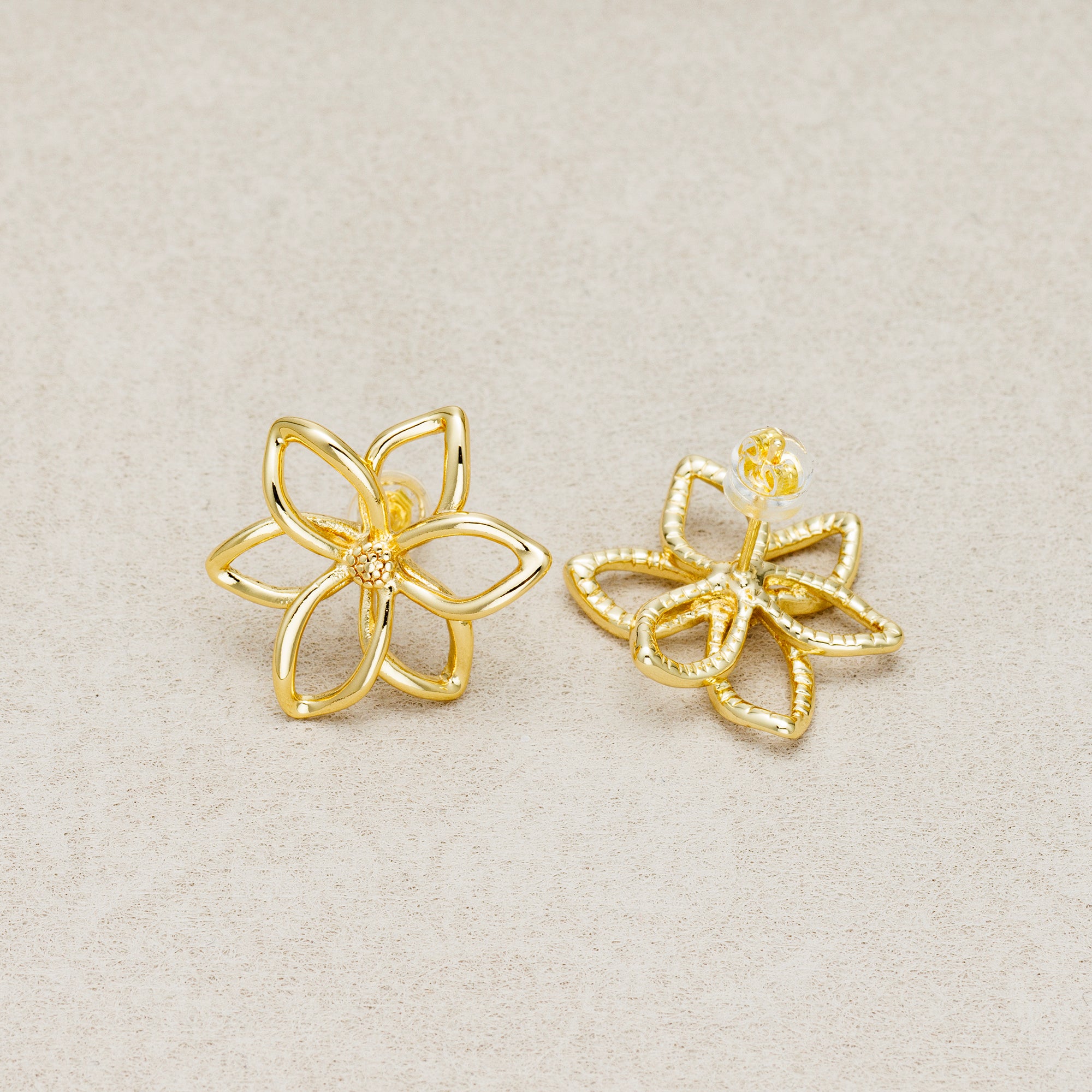 Launch Promo: 24K Gold PVD Stainless Steel Open Petal Lotus Flower Stud Earring in Gold & Silver | Sold Each